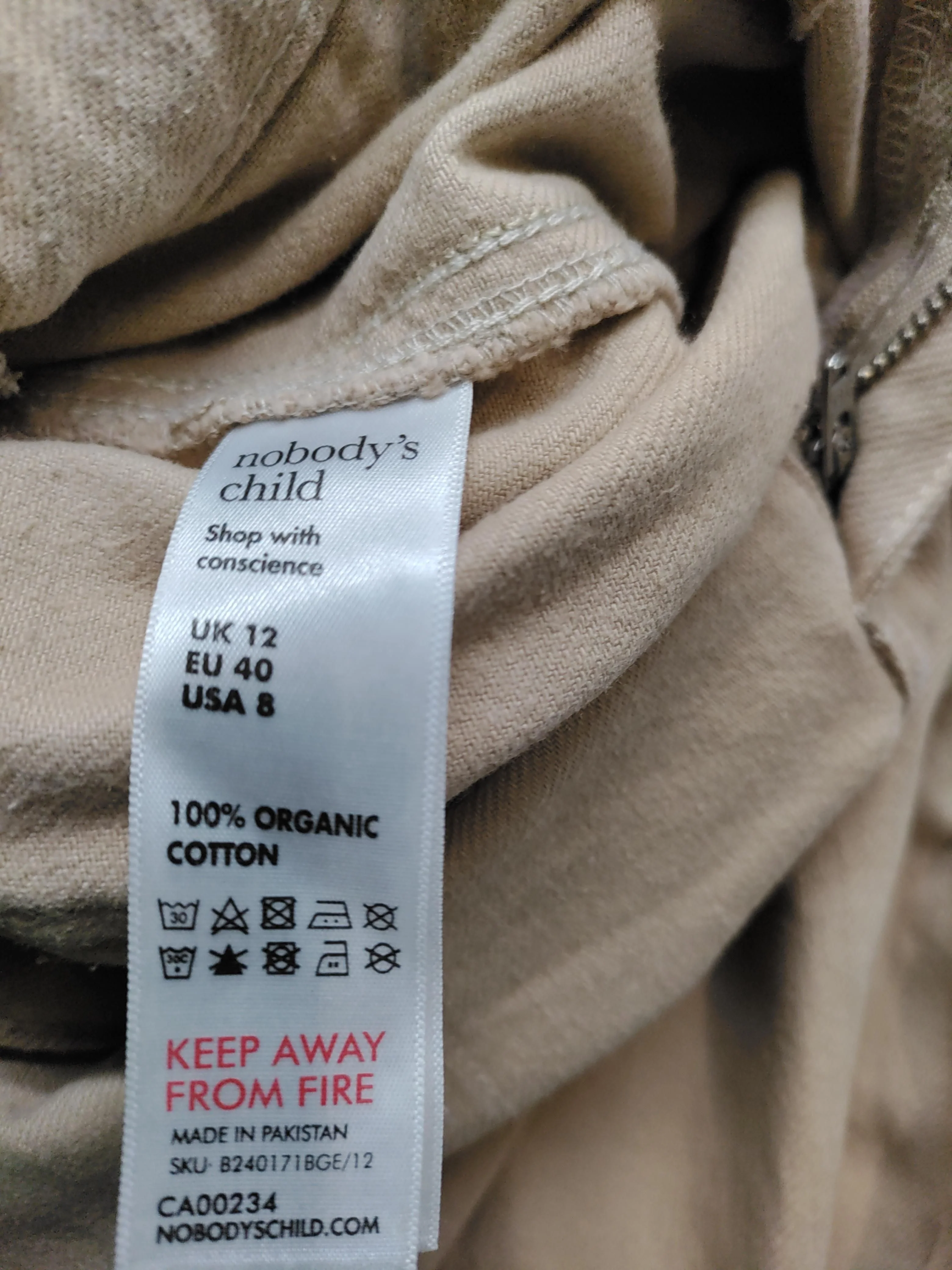 Nobody's Child Women's Trousers UK 12 Tan 100% Cotton Wide-Leg Chino - Image 6