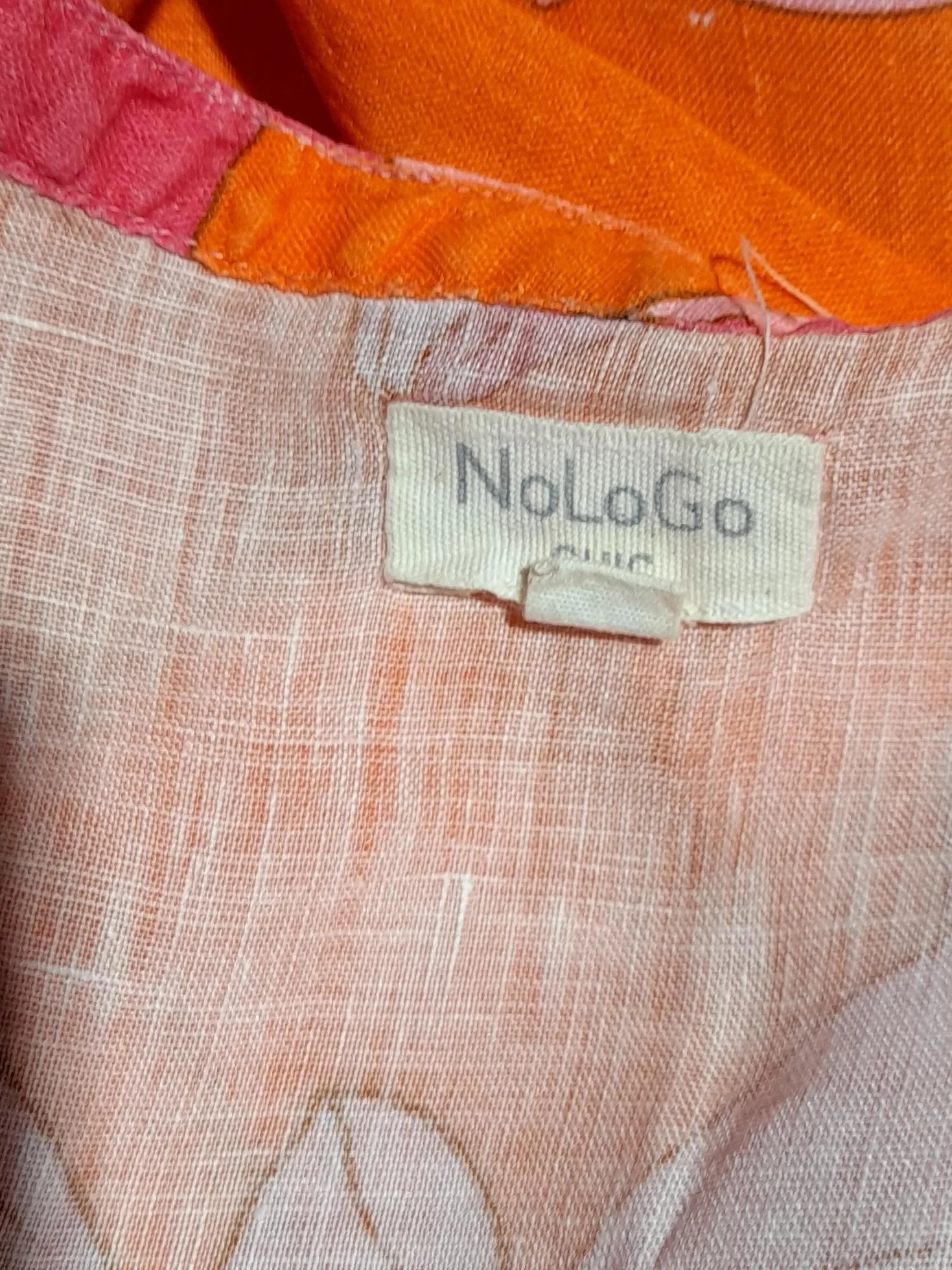 NoLoGo Women's Top XL Orange Floral 100% Linen Short Sleeve V-Neck Tunic - Image 5