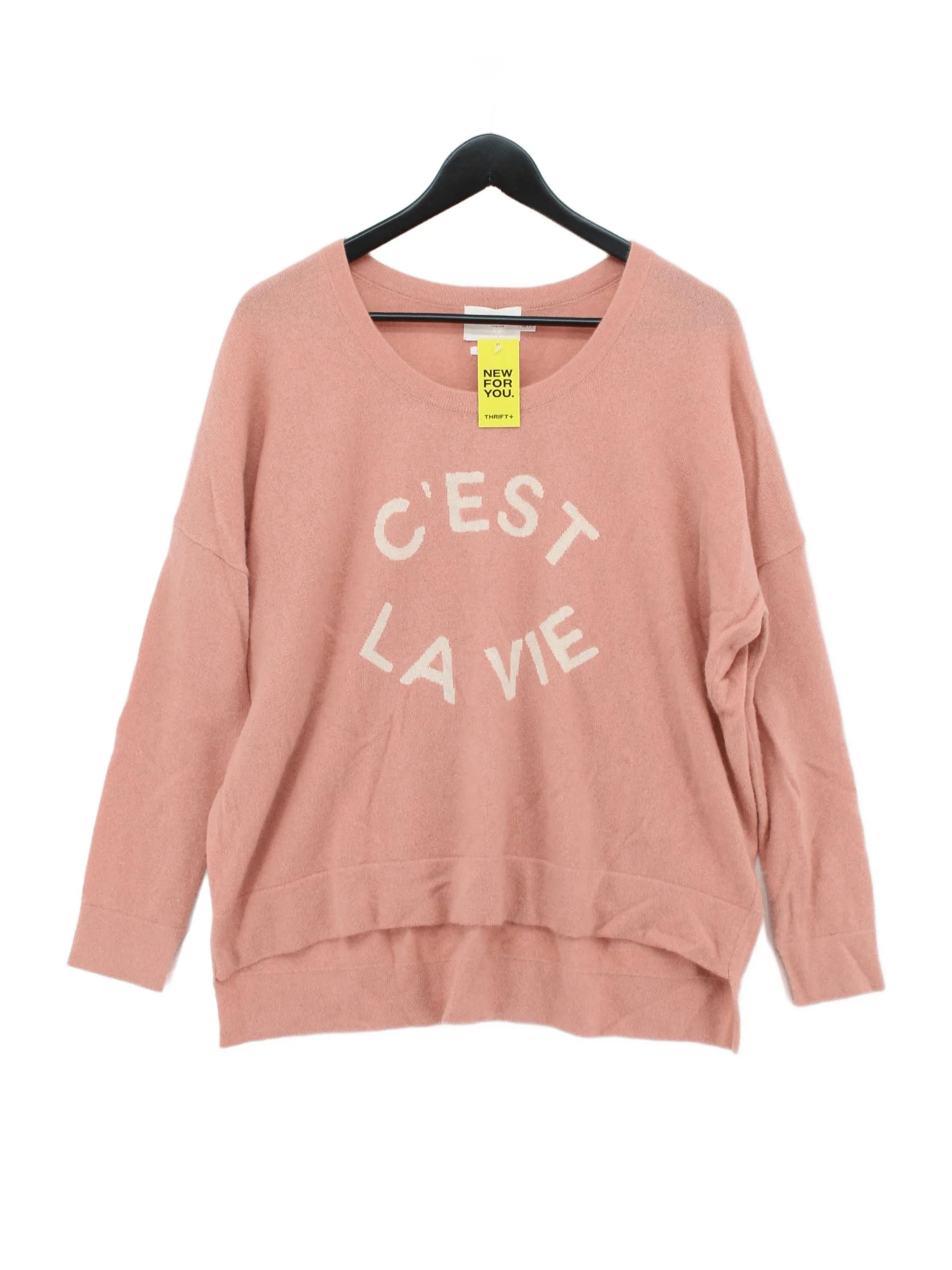 NOTSHY CASHMERE Women's Jumper M Pink Graphic 100% Cashmere Round Neck Pullover