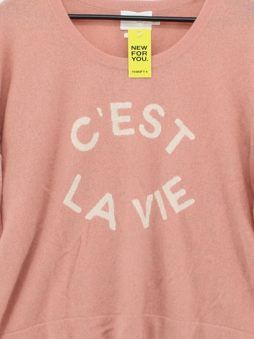 NOTSHY CASHMERE Women's Jumper M Pink Graphic 100% Cashmere Round Neck Pullover - Image 3