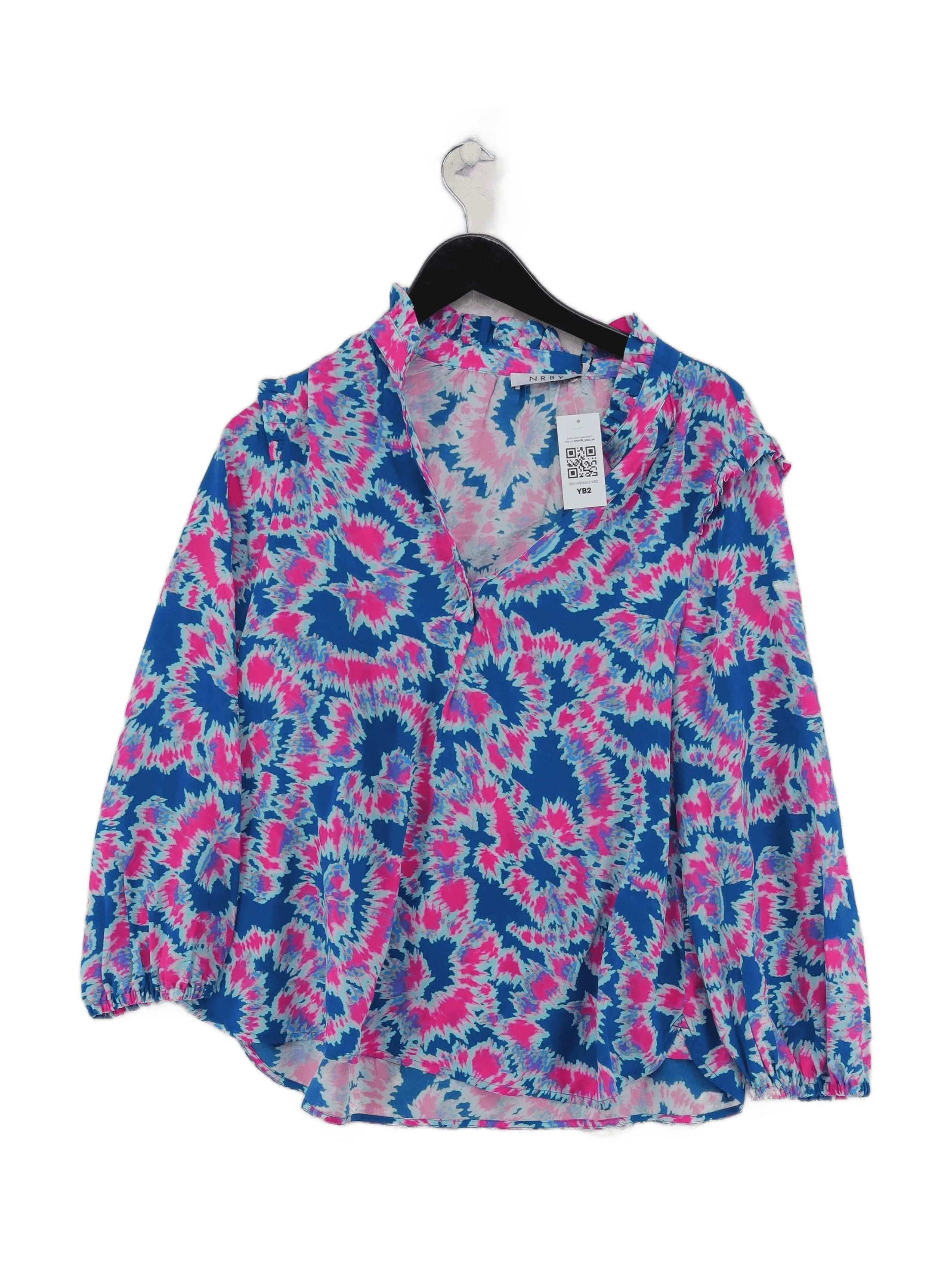 NRBY Women's Top M Multi 100% Silk Long Sleeve V-Neck Basic New with tags