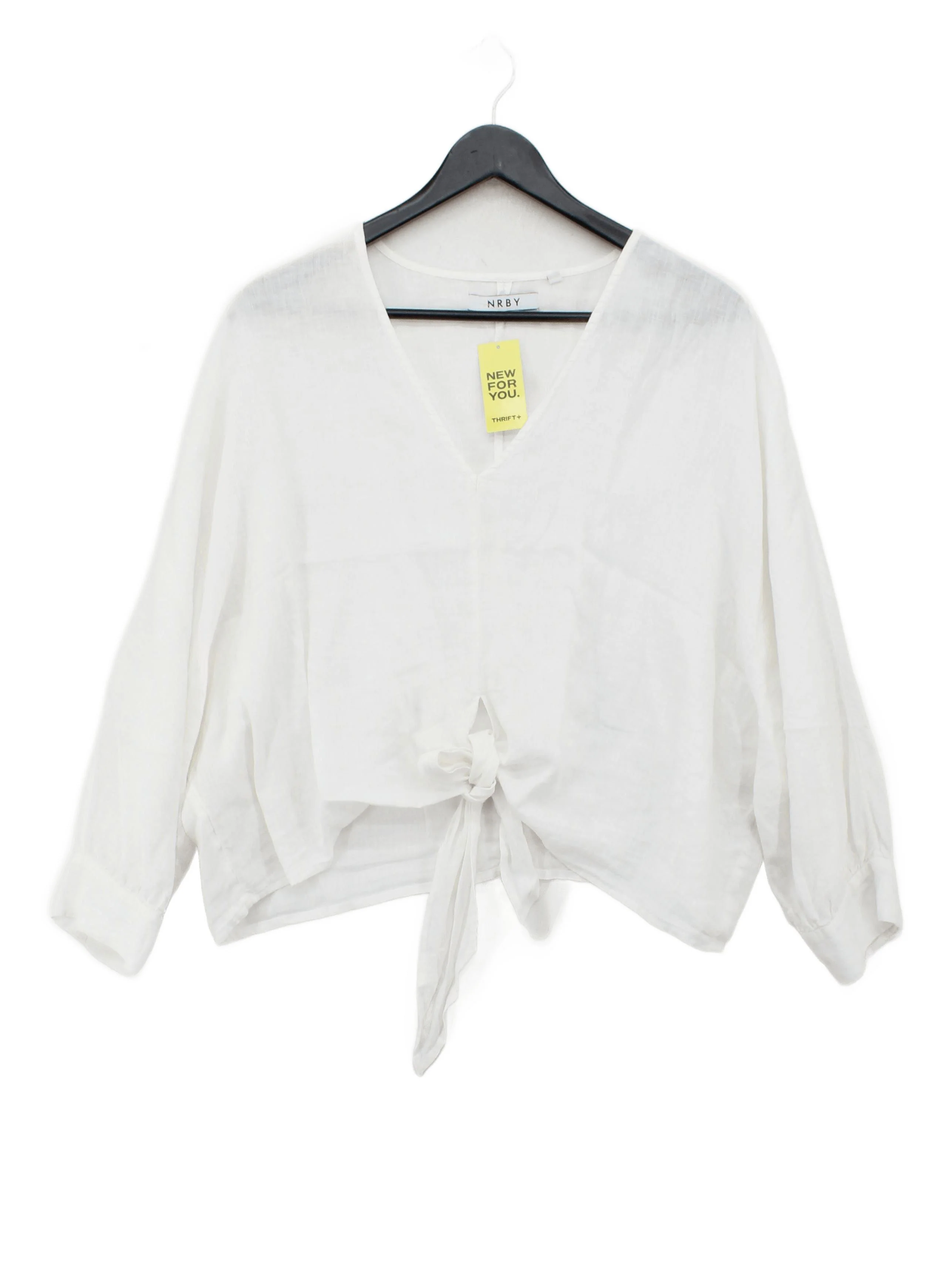 NRBY Women's Top M White 100% Other Long Sleeve V-Neck Cropped