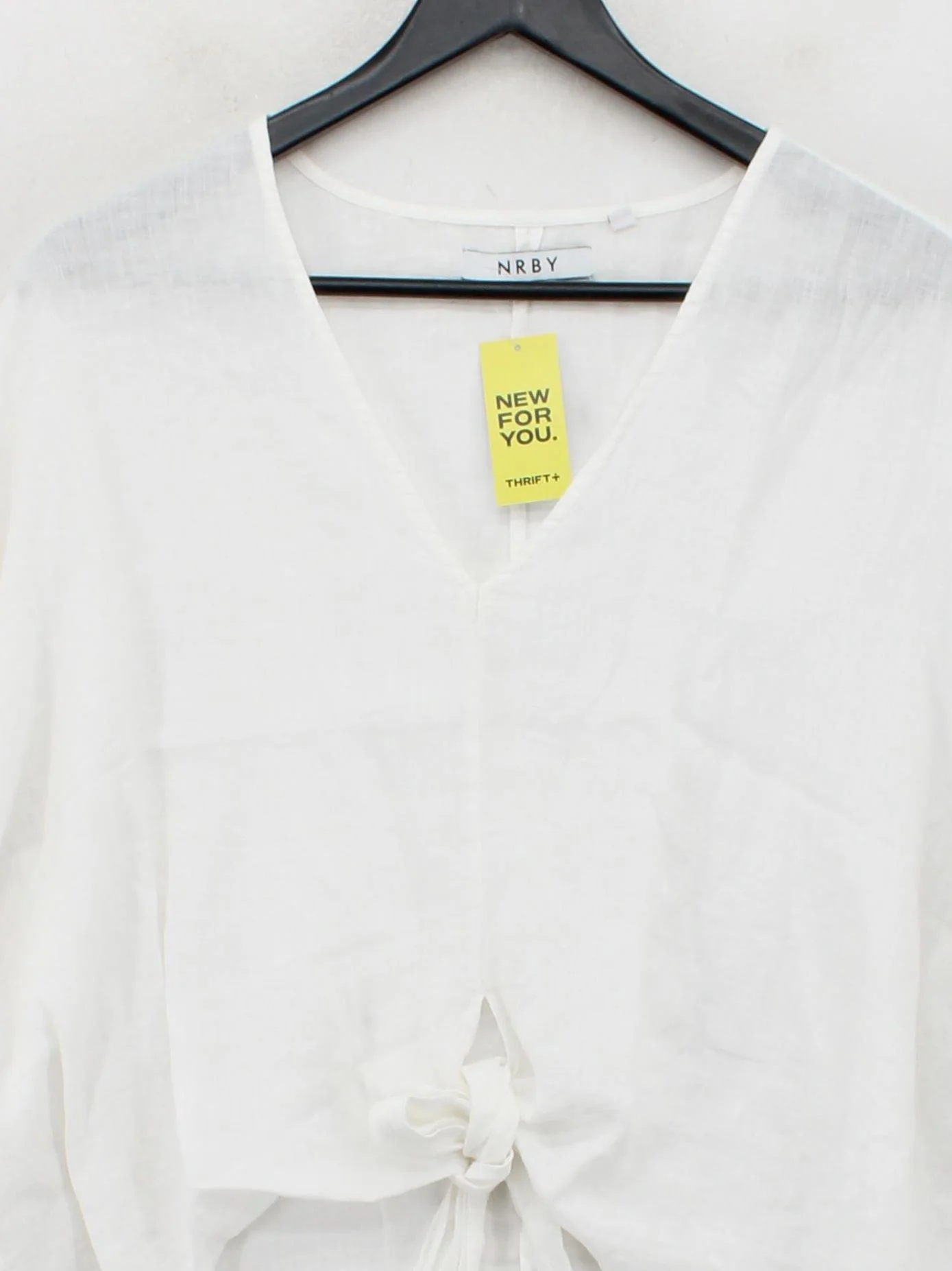 NRBY Women's Top M White 100% Other Long Sleeve V-Neck Cropped - Image 3