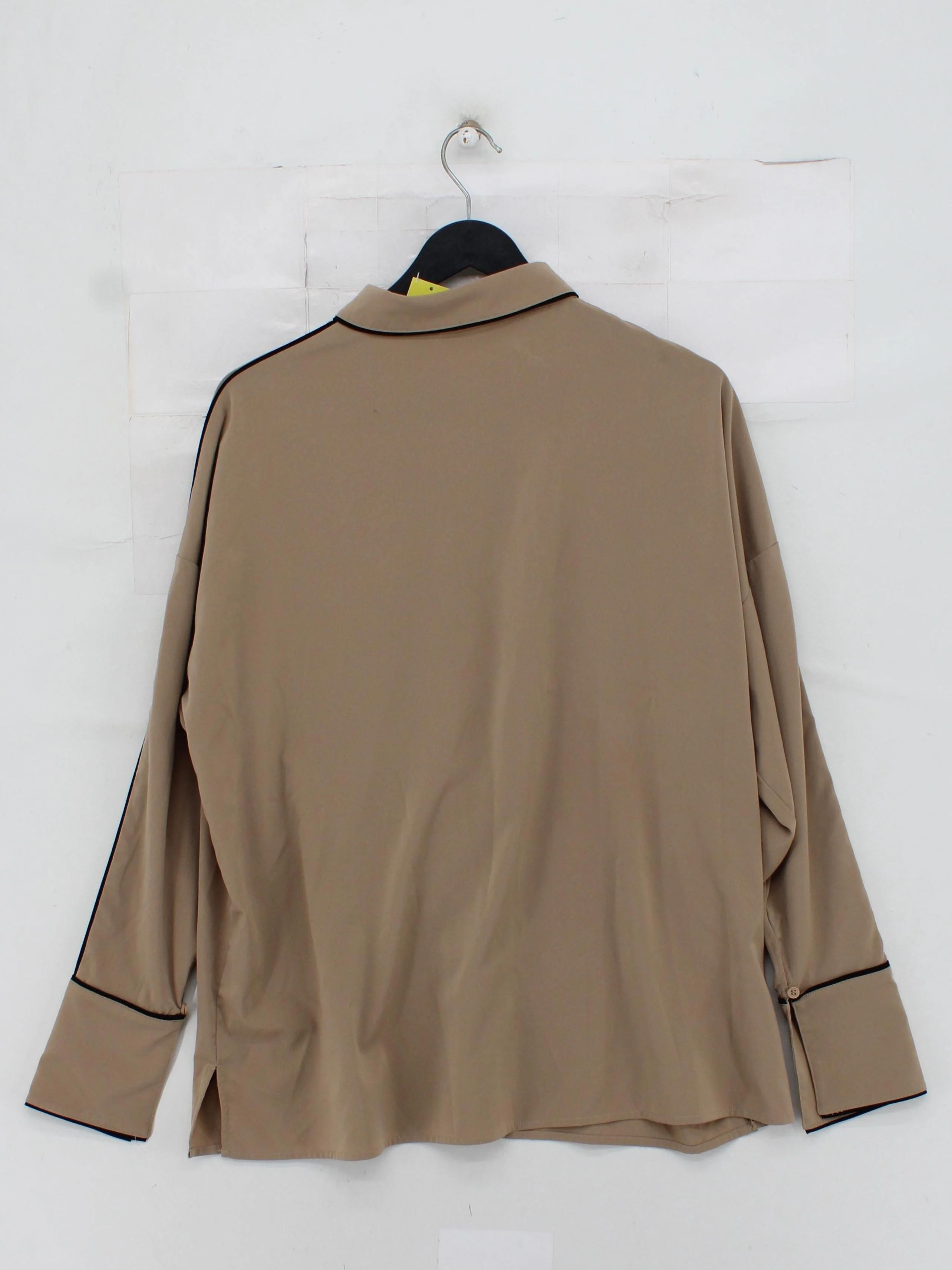Oak + Fort Women's Shirt S Tan 100% Polyester Long Sleeve Collared Basic - Image 2
