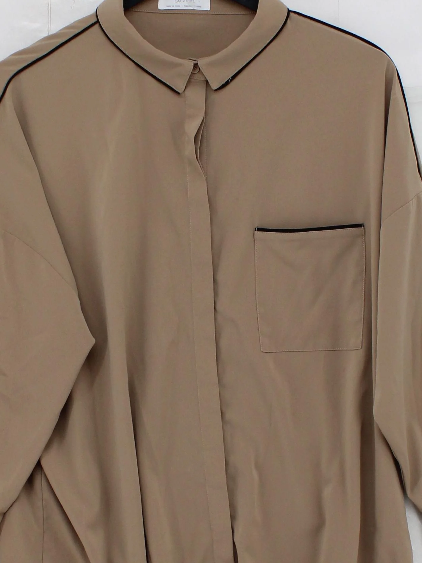 Oak + Fort Women's Shirt S Tan 100% Polyester Long Sleeve Collared Basic - Image 3