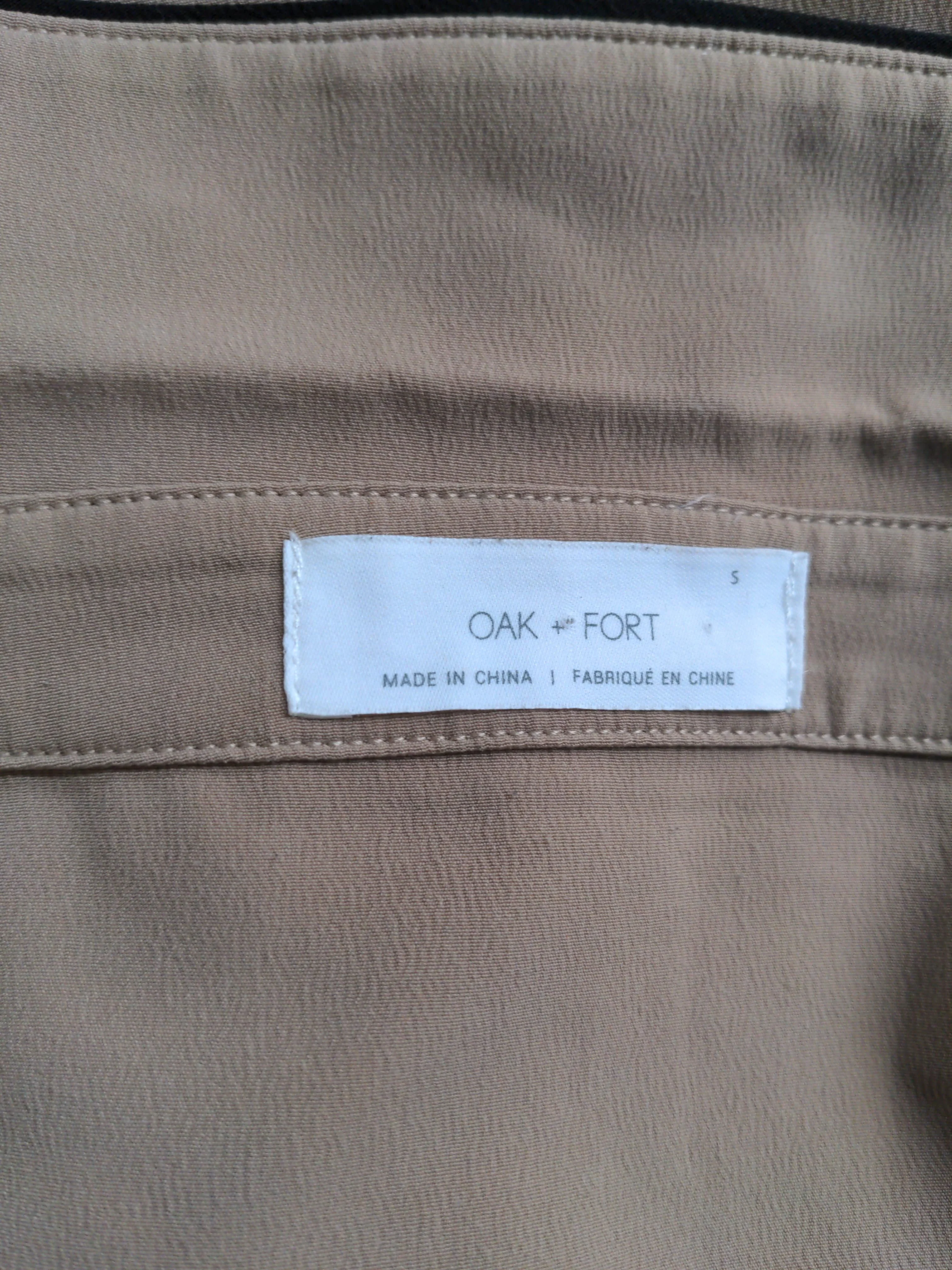 Oak + Fort Women's Shirt S Tan 100% Polyester Long Sleeve Collared Basic - Image 5