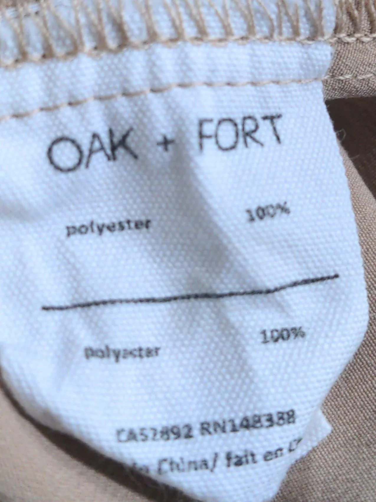 Oak + Fort Women's Shirt S Tan 100% Polyester Long Sleeve Collared Basic - Image 6