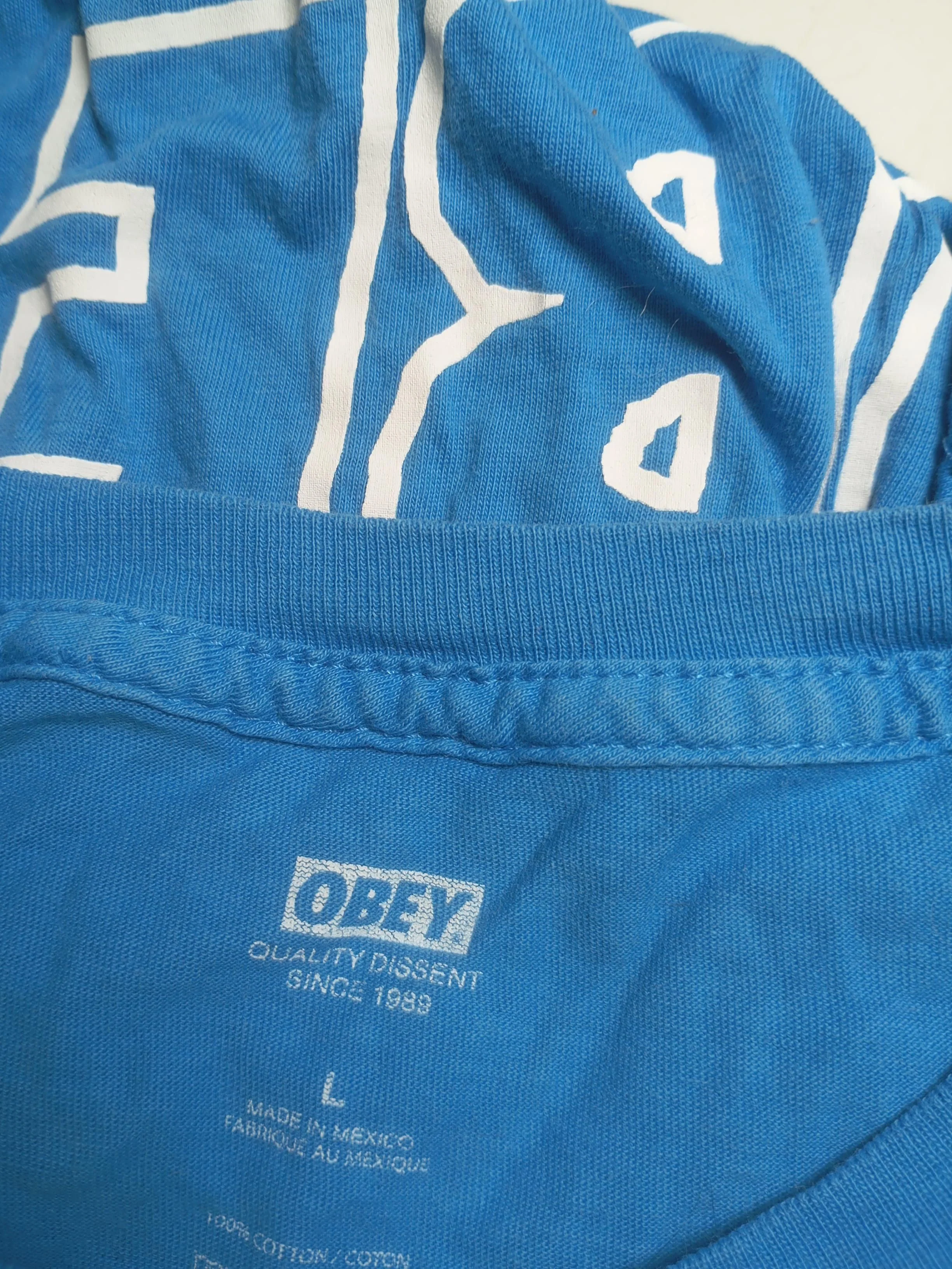 Obey Men's T-Shirt L Blue Graphic 100% Cotton Basic - Image 5