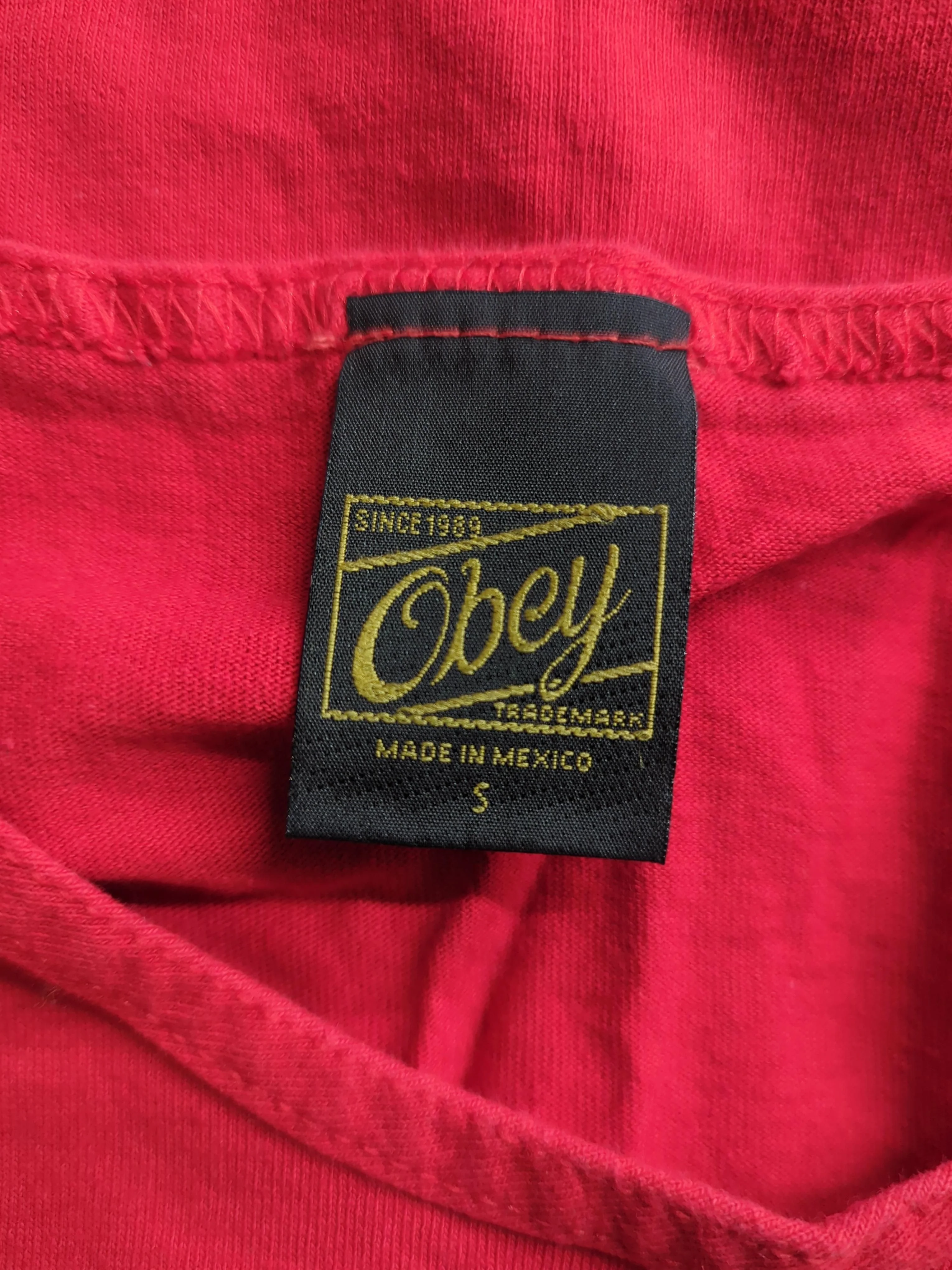 Obey Men's T-Shirt S Red Graphic 100% Cotton Sleeveless Round Neck Basic - Image 5