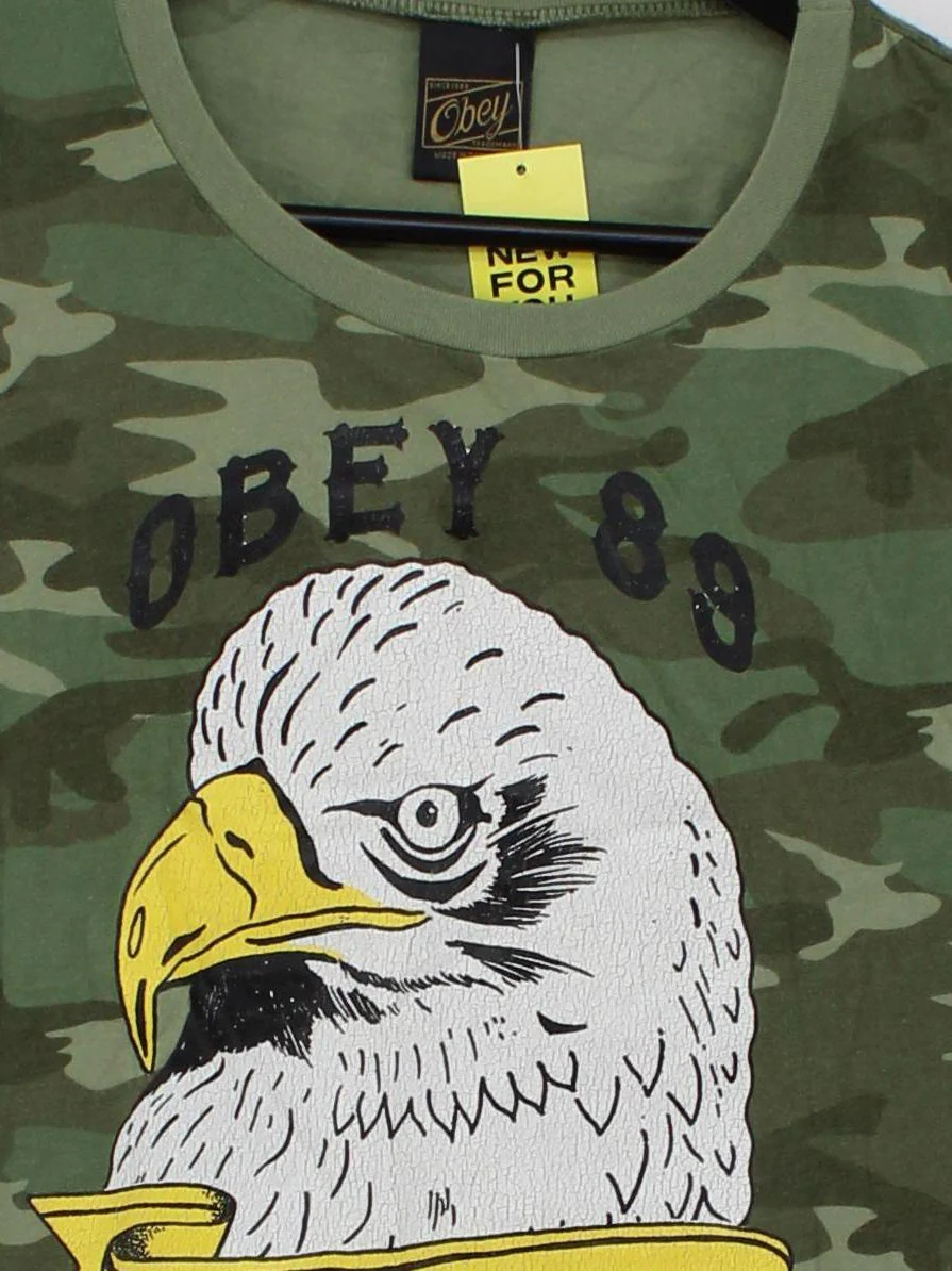 Obey Women's T-Shirt S Green Cotton with Polyester Basic - Image 3