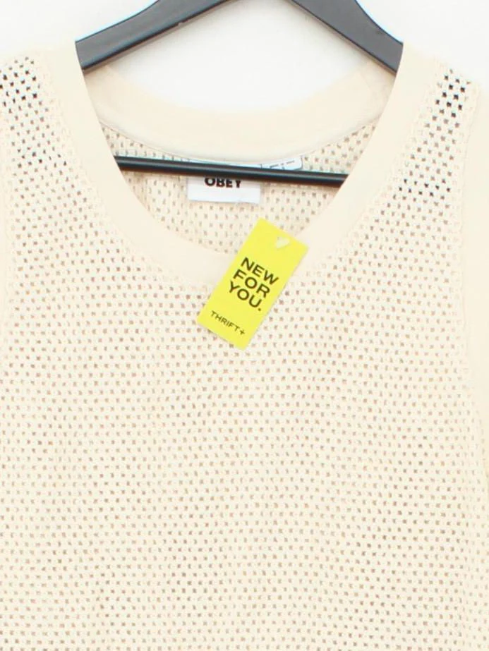 Obey Women's Top S Cream 100% Cotton Sleeveless V-Neck Basic - Image 3