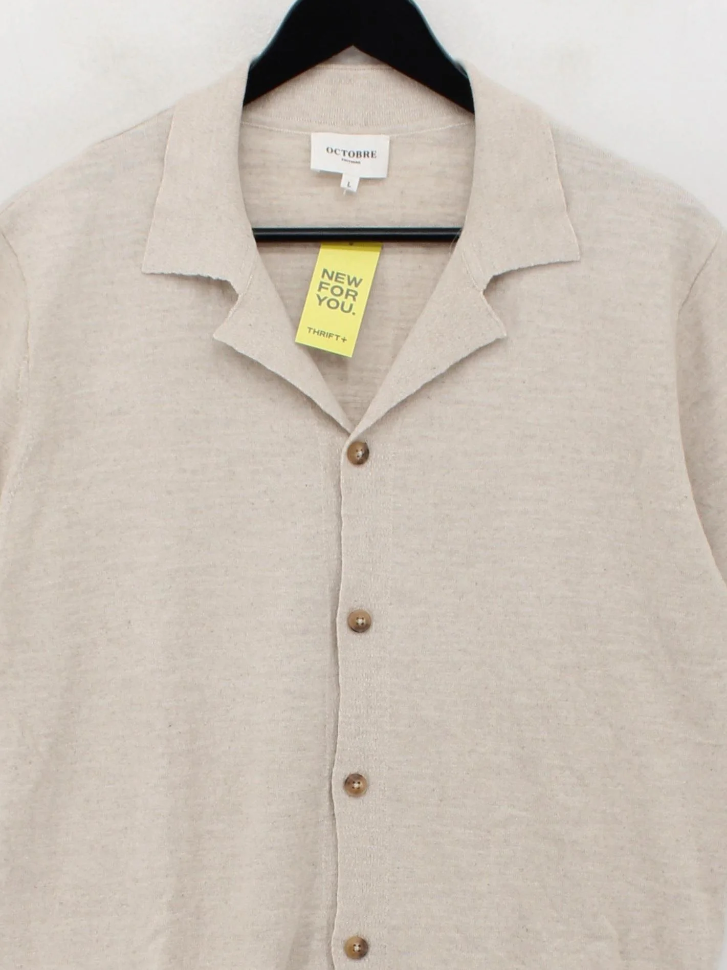 Octobre Editions Men's Shirt L Cream Cotton with Linen Basic - Image 3