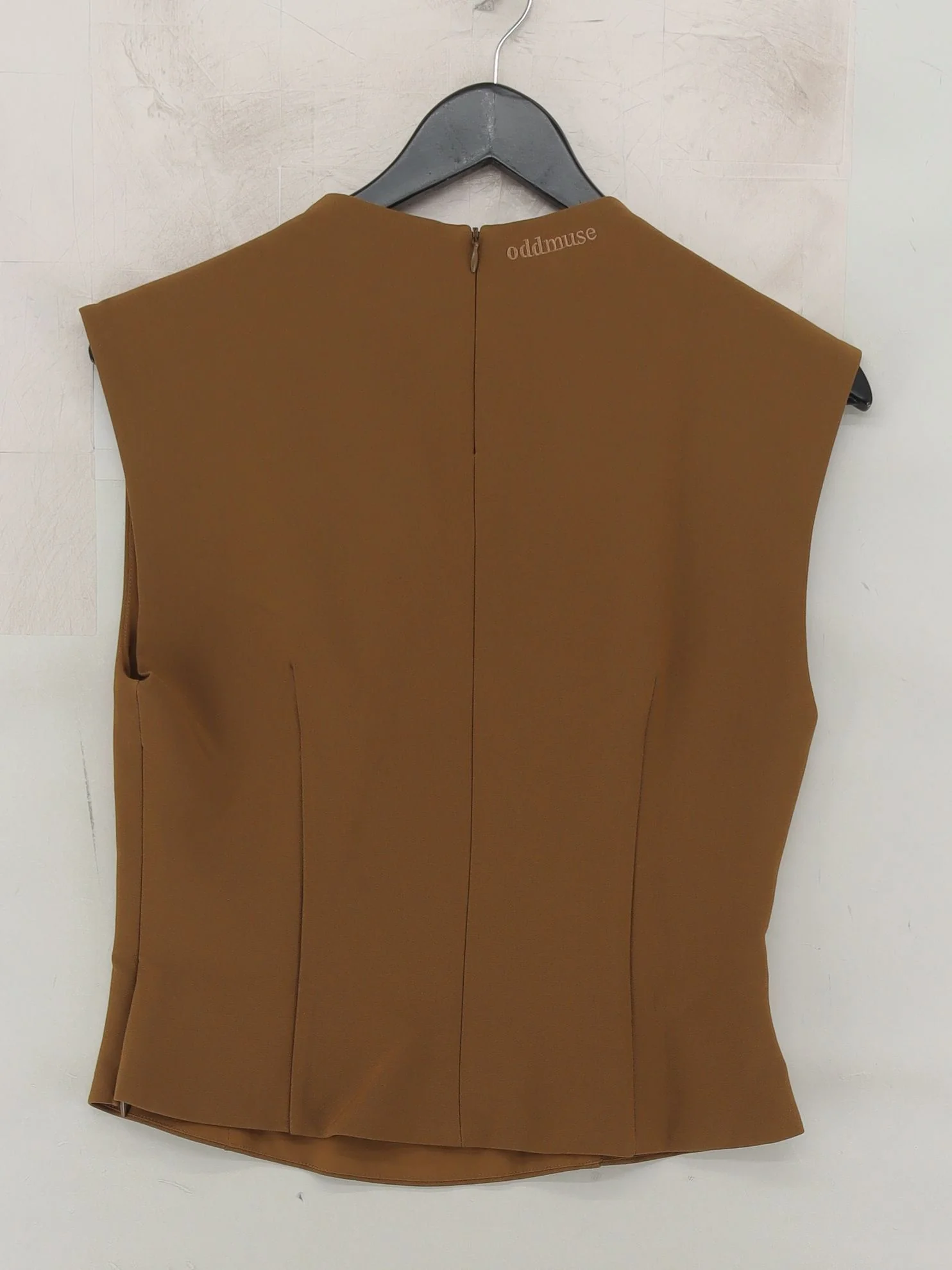 Oddmuse Women's Top L Brown Polyester with Rayon Sleeveless Mock Neck Basic - Image 2