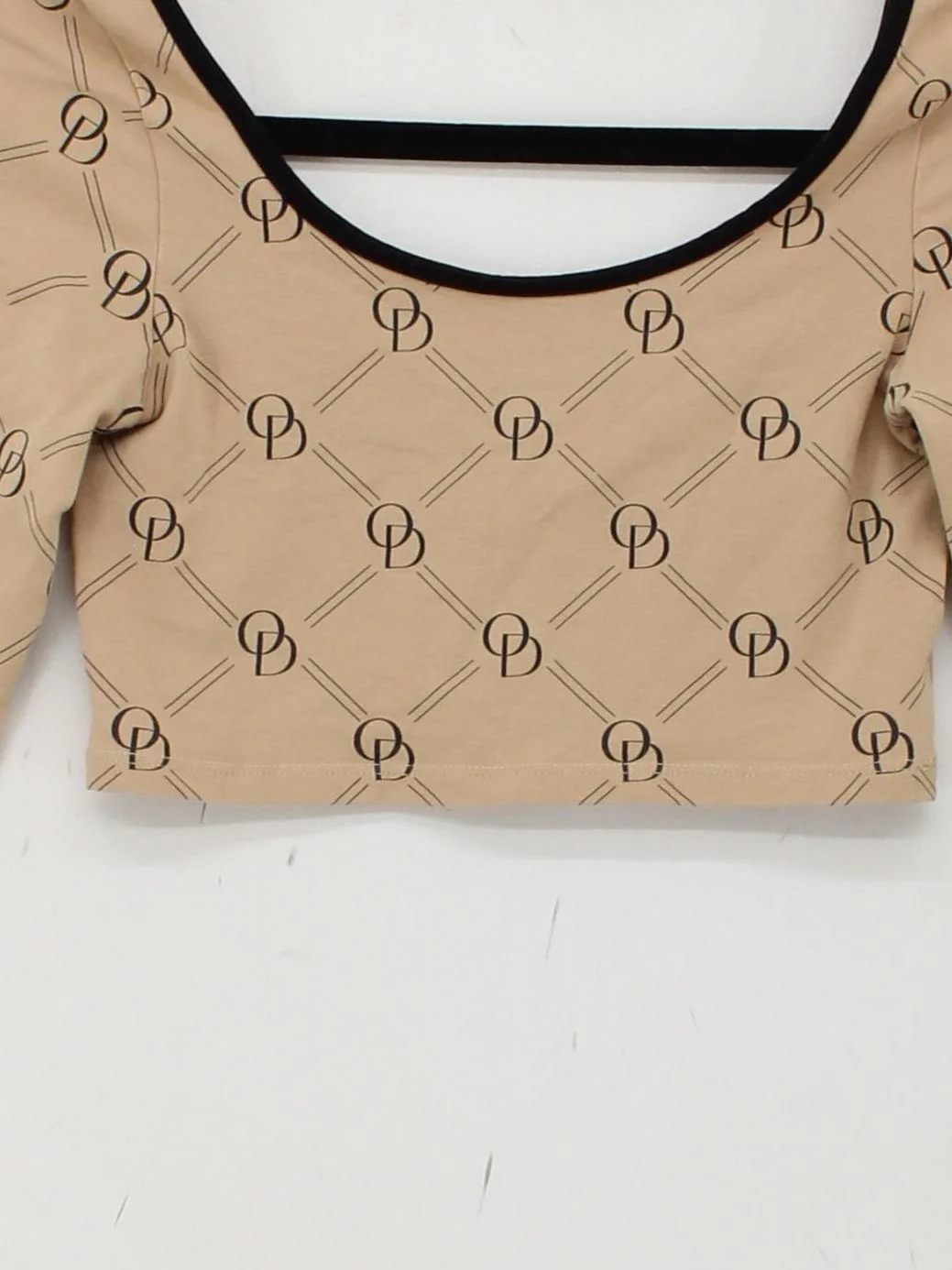 Odolls Women's Top UK 6 Tan Cotton with Elastane Long Sleeve Round Neck Cropped - Image 3