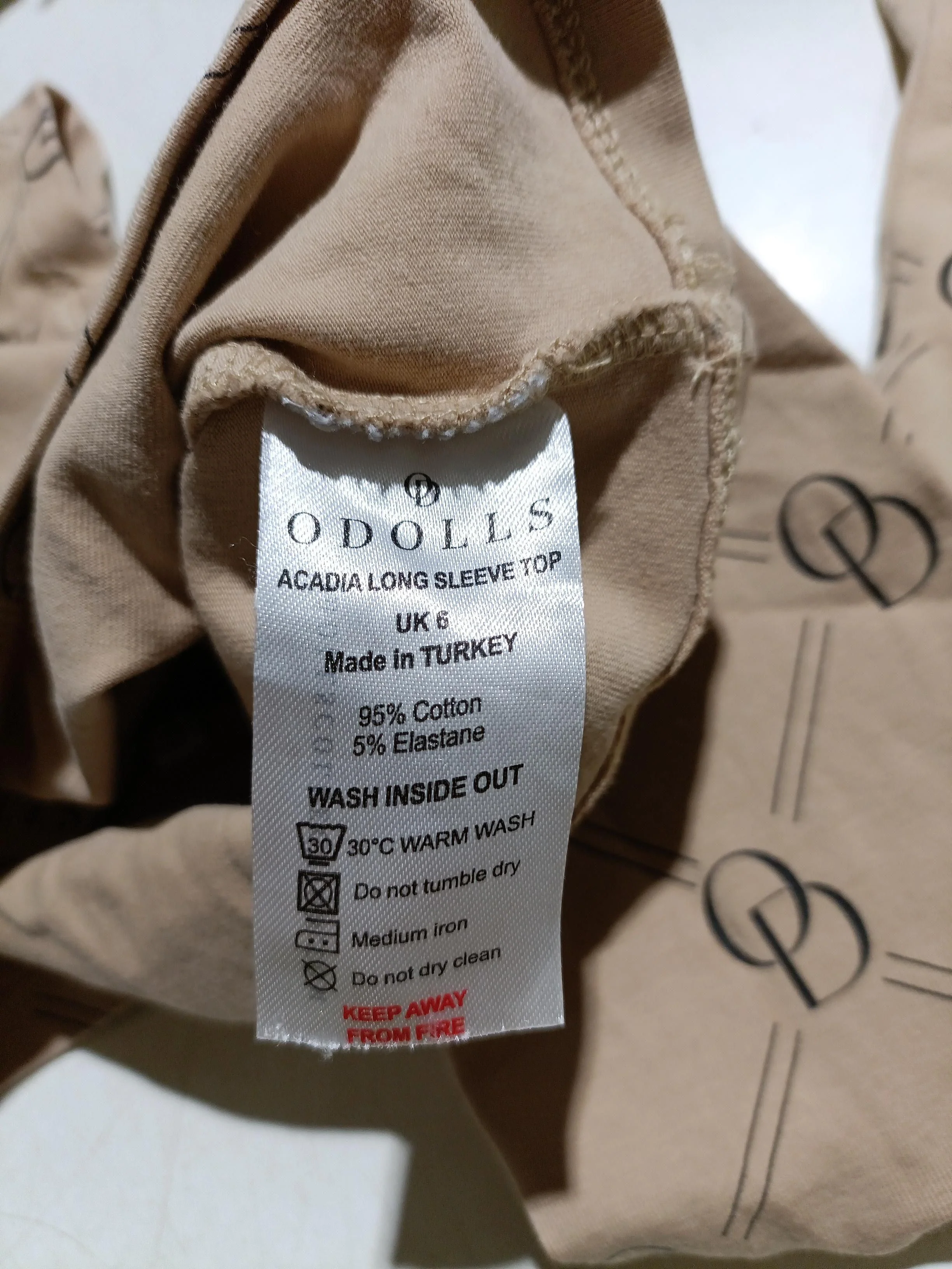 Odolls Women's Top UK 6 Tan Cotton with Elastane Long Sleeve Round Neck Cropped - Image 6