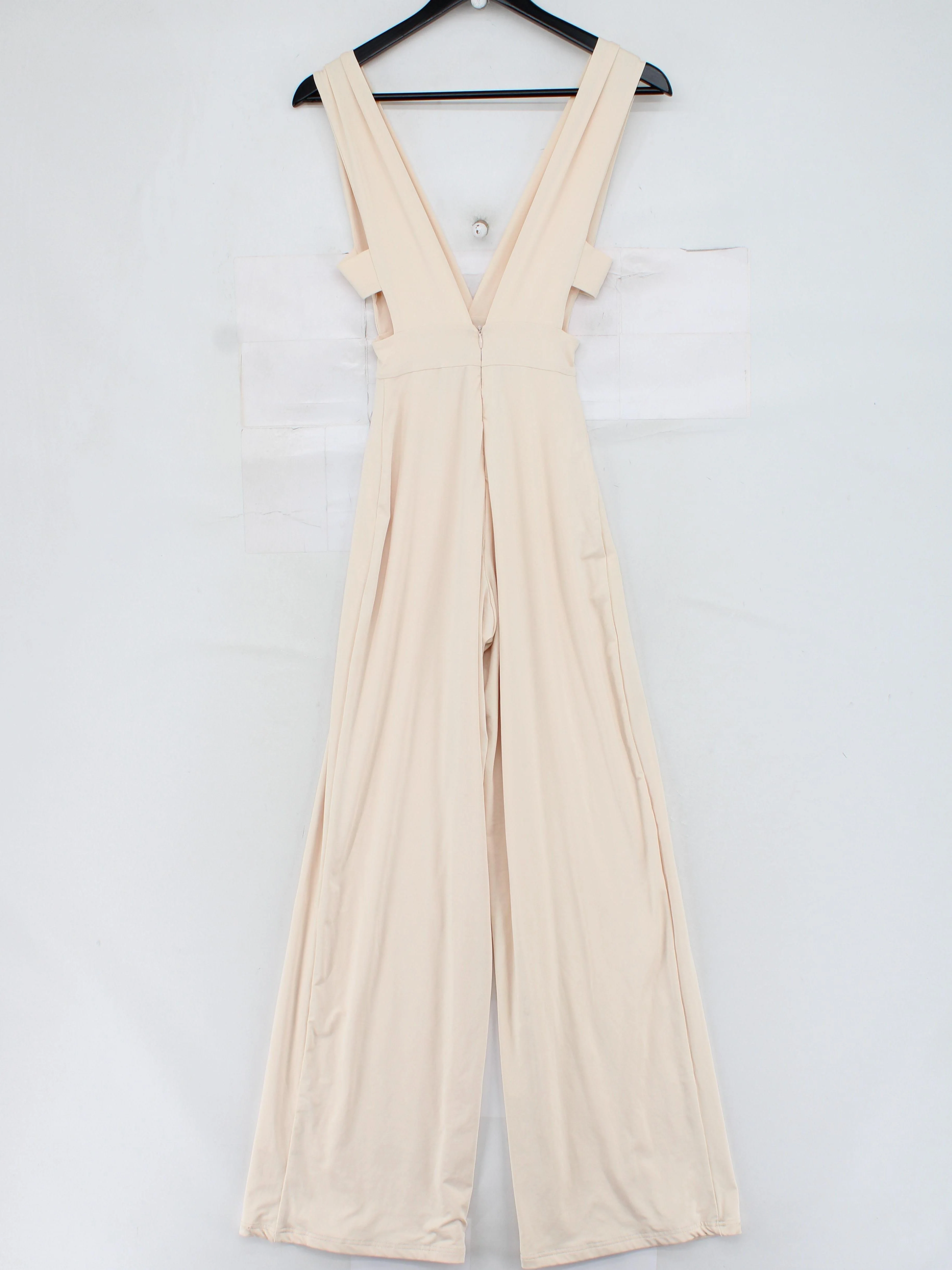 Oh Polly Women's Jumpsuit UK 8 Cream Polyester with Spandex Wide-Leg Jumpsuit - Image 2