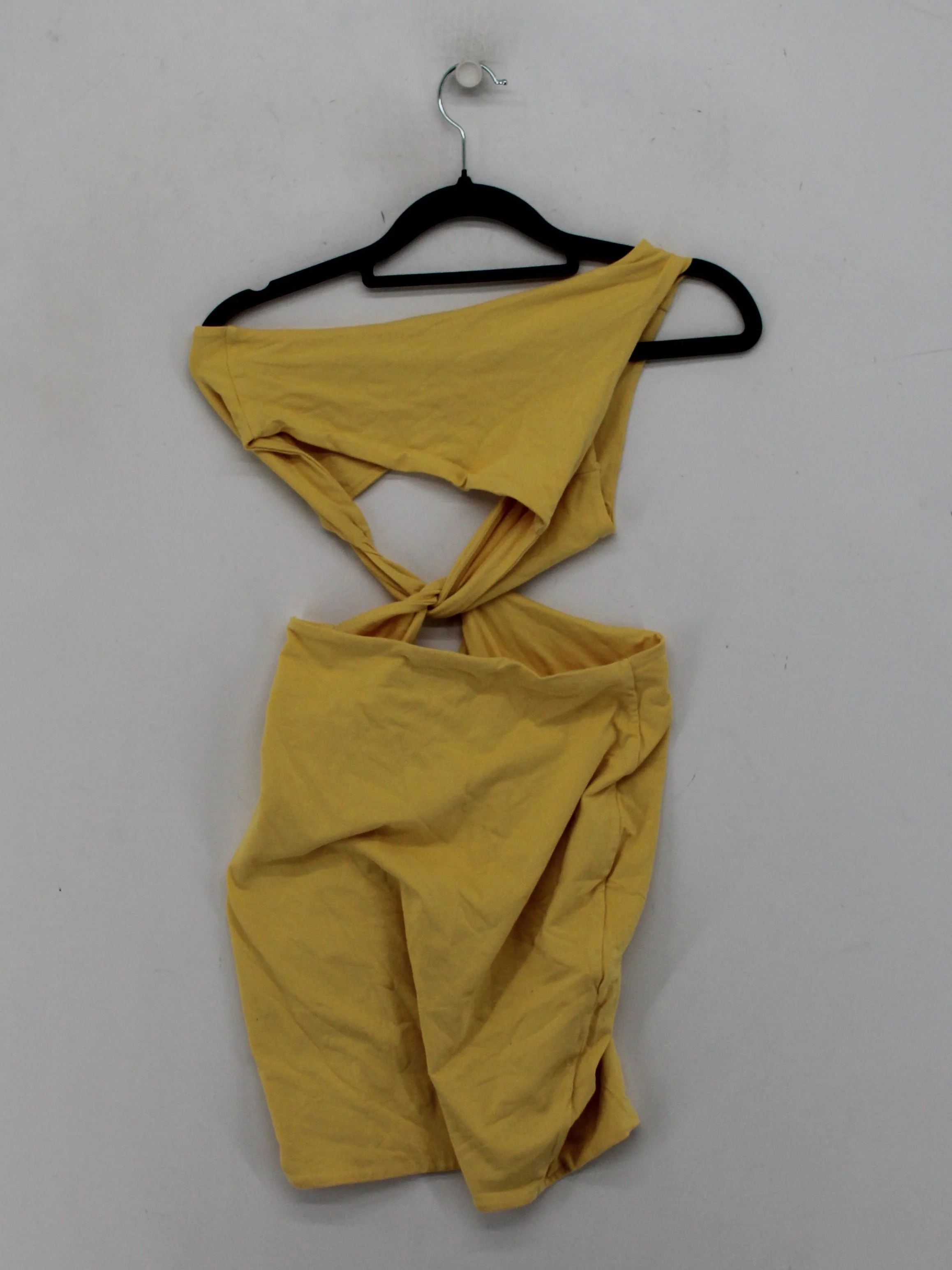 Oh Polly Women's Top UK 10 Yellow Cotton with Elastane Sleeveless V-Neck Cropped - Image 2