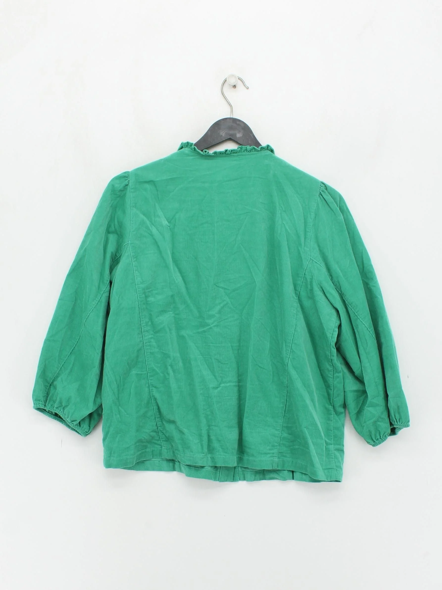 Oliver Bonas Women's Blouse UK 10 Green 100% Cotton 3/4 Sleeve Collared Basic - Image 2