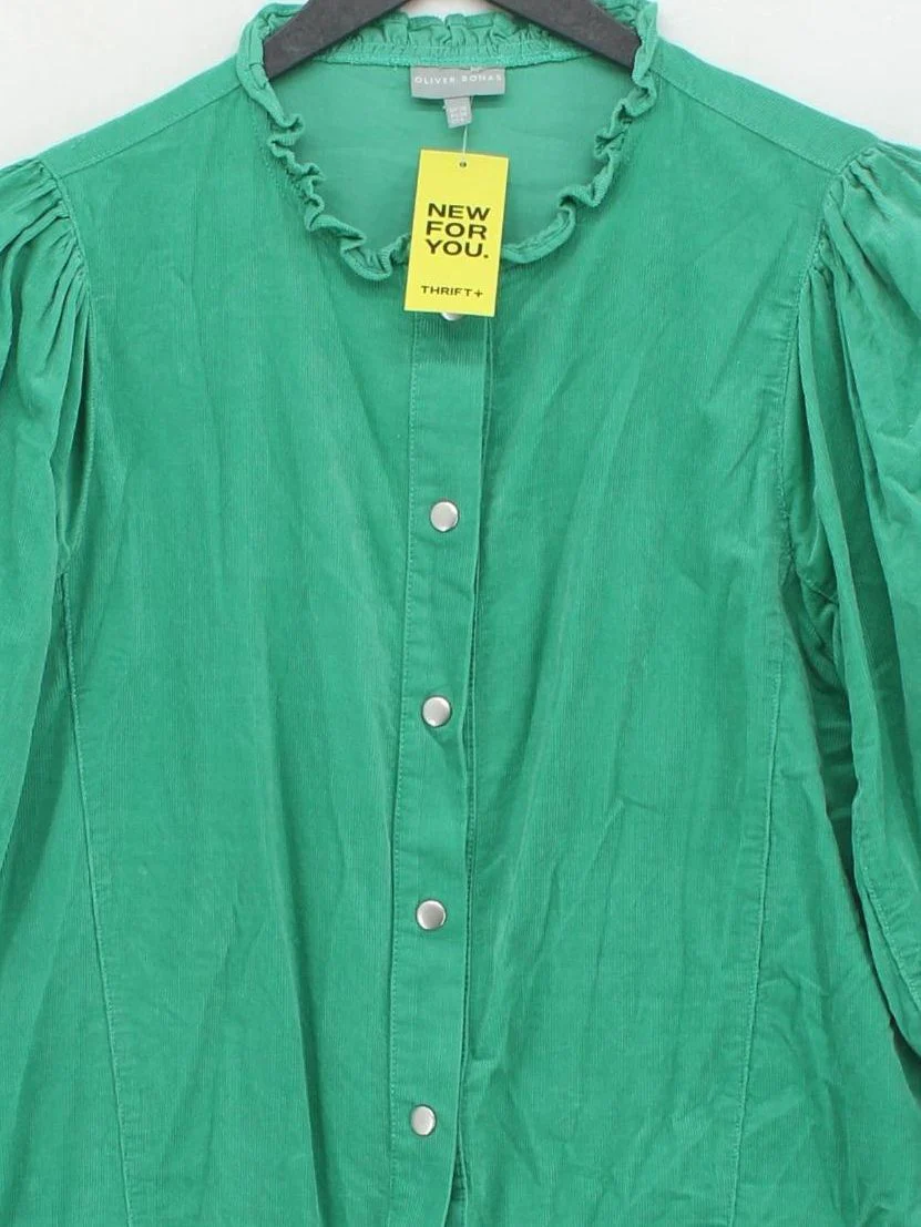Oliver Bonas Women's Blouse UK 10 Green 100% Cotton 3/4 Sleeve Collared Basic - Image 3