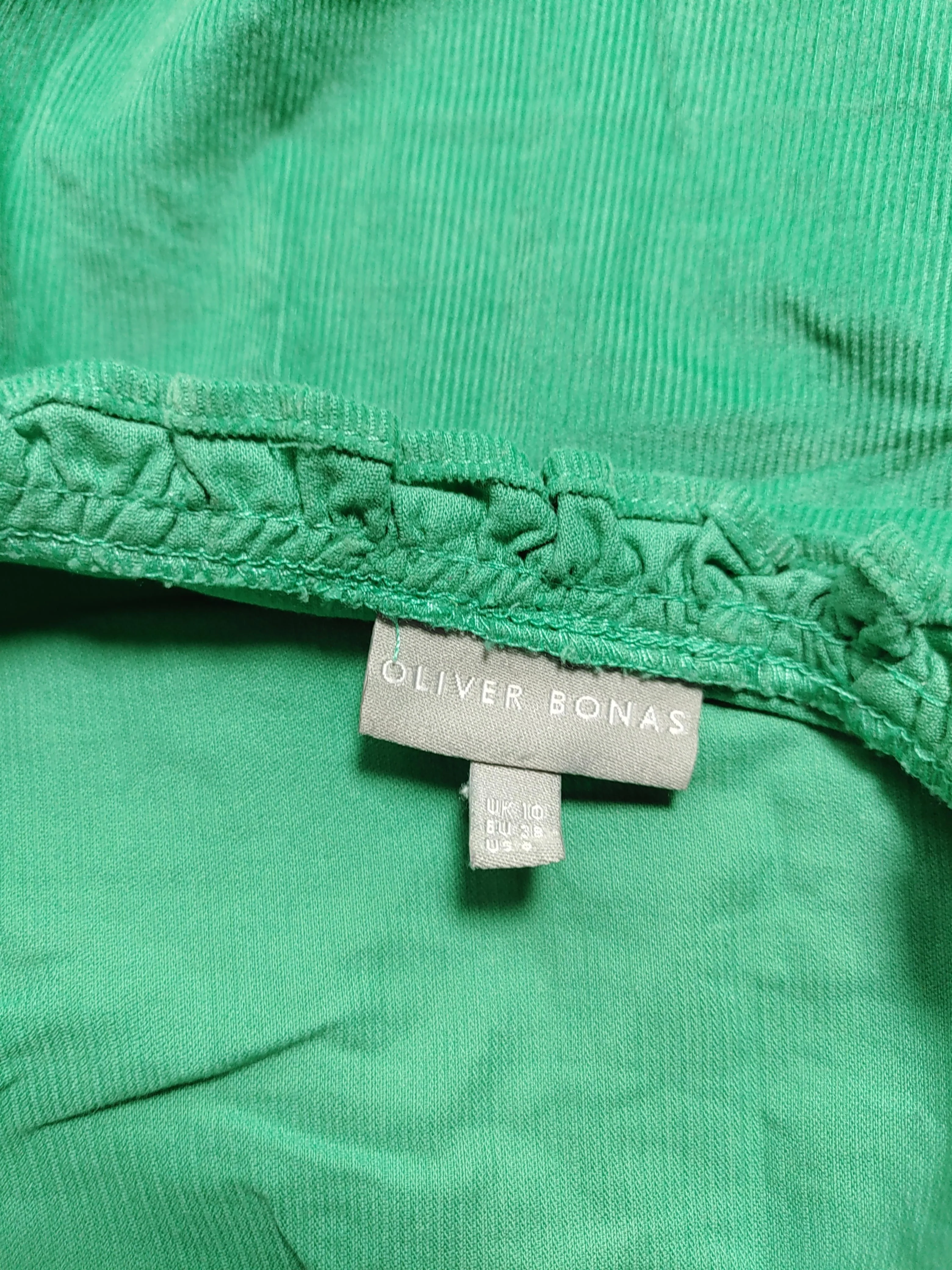Oliver Bonas Women's Blouse UK 10 Green 100% Cotton 3/4 Sleeve Collared Basic - Image 5