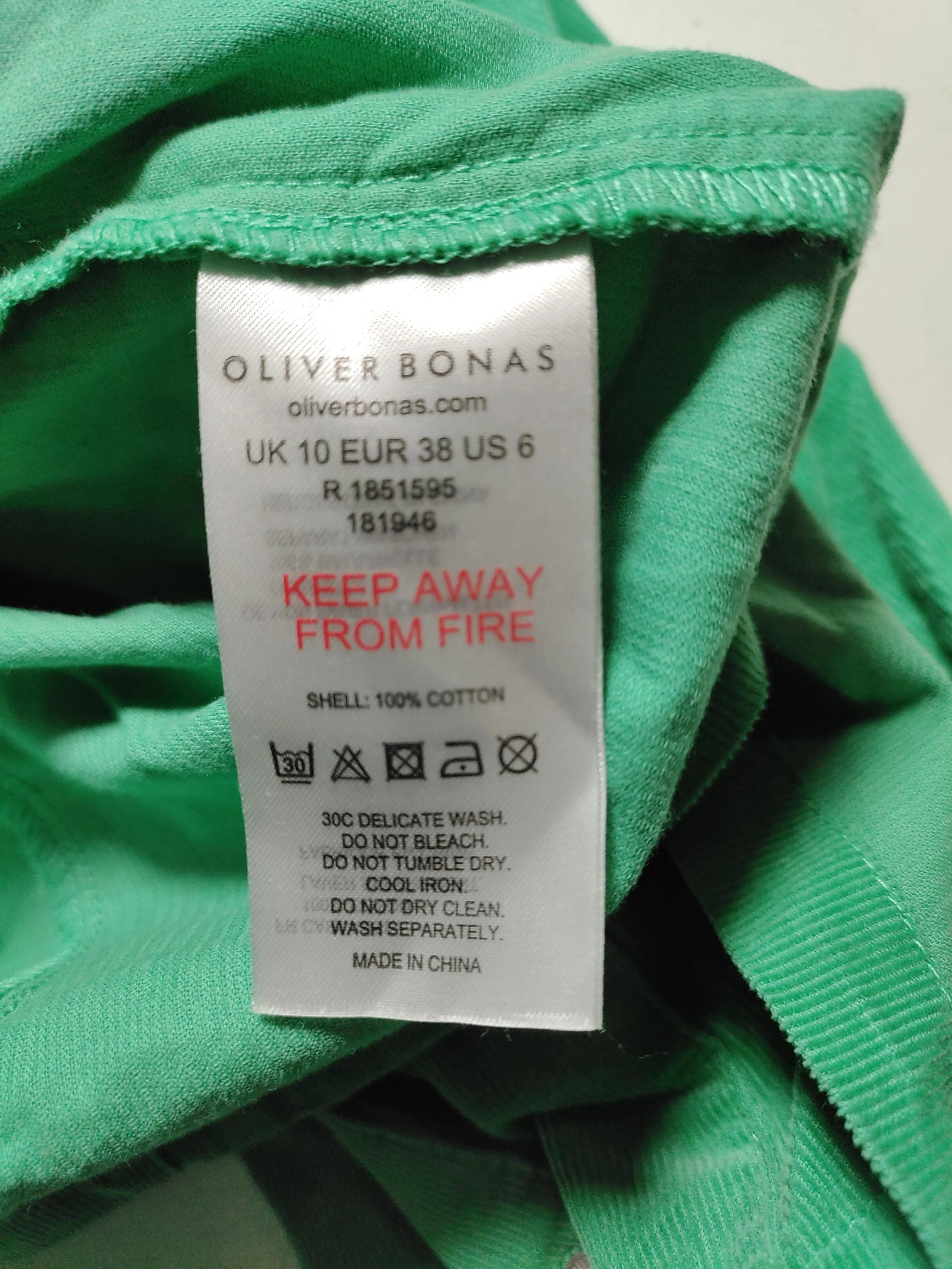 Oliver Bonas Women's Blouse UK 10 Green 100% Cotton 3/4 Sleeve Collared Basic - Image 6