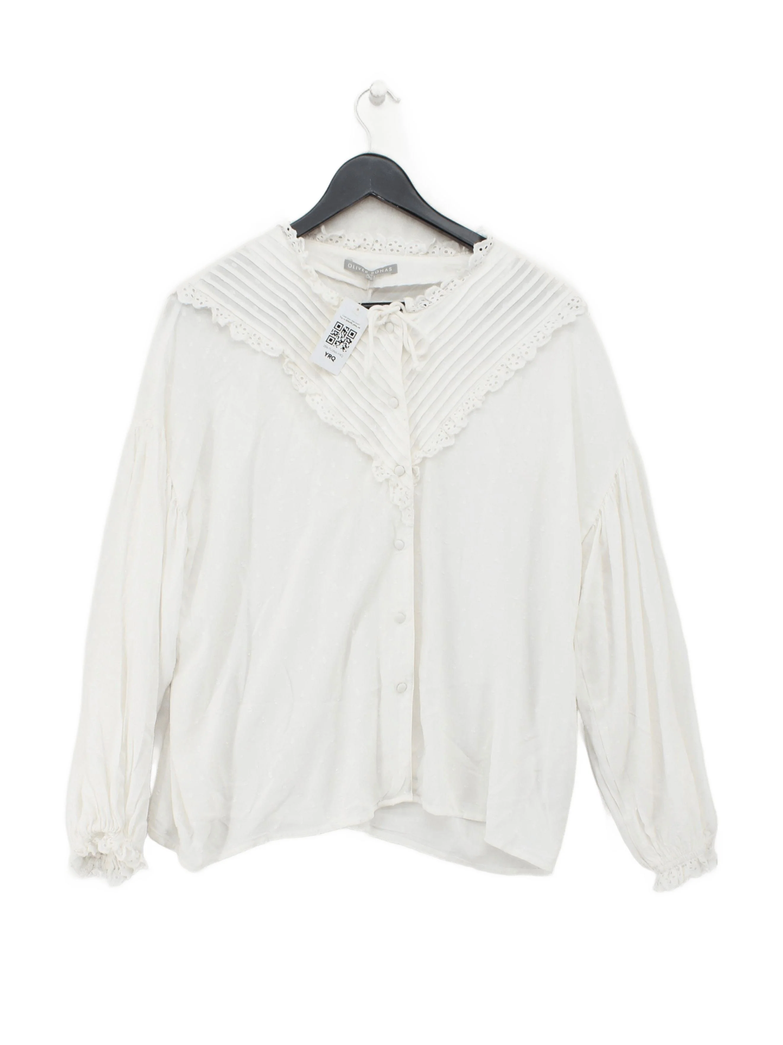 Oliver Bonas Women's Blouse UK 14 White Viscose with Cotton Basic