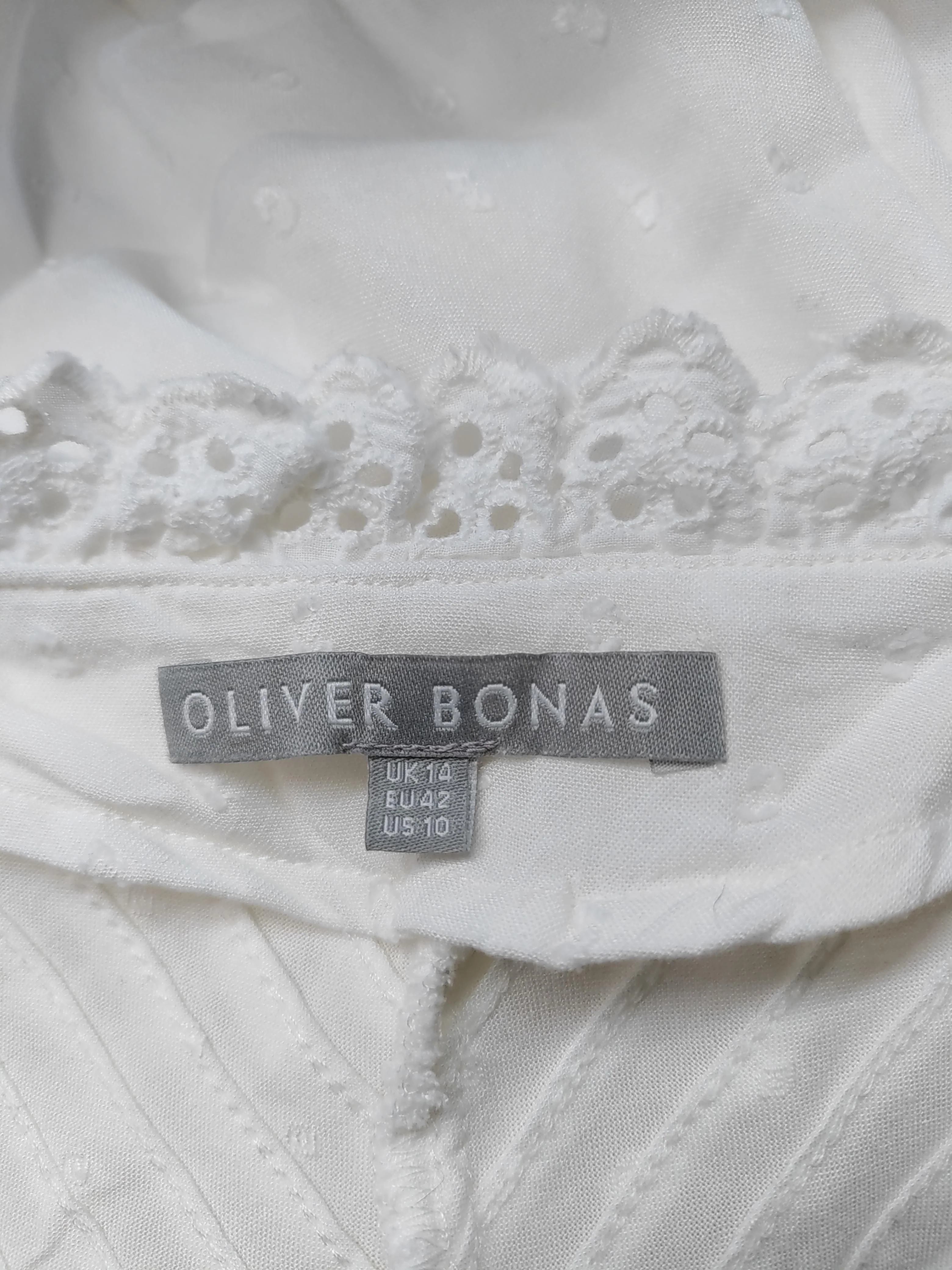 Oliver Bonas Women's Blouse UK 14 White Viscose with Cotton Basic - Image 5