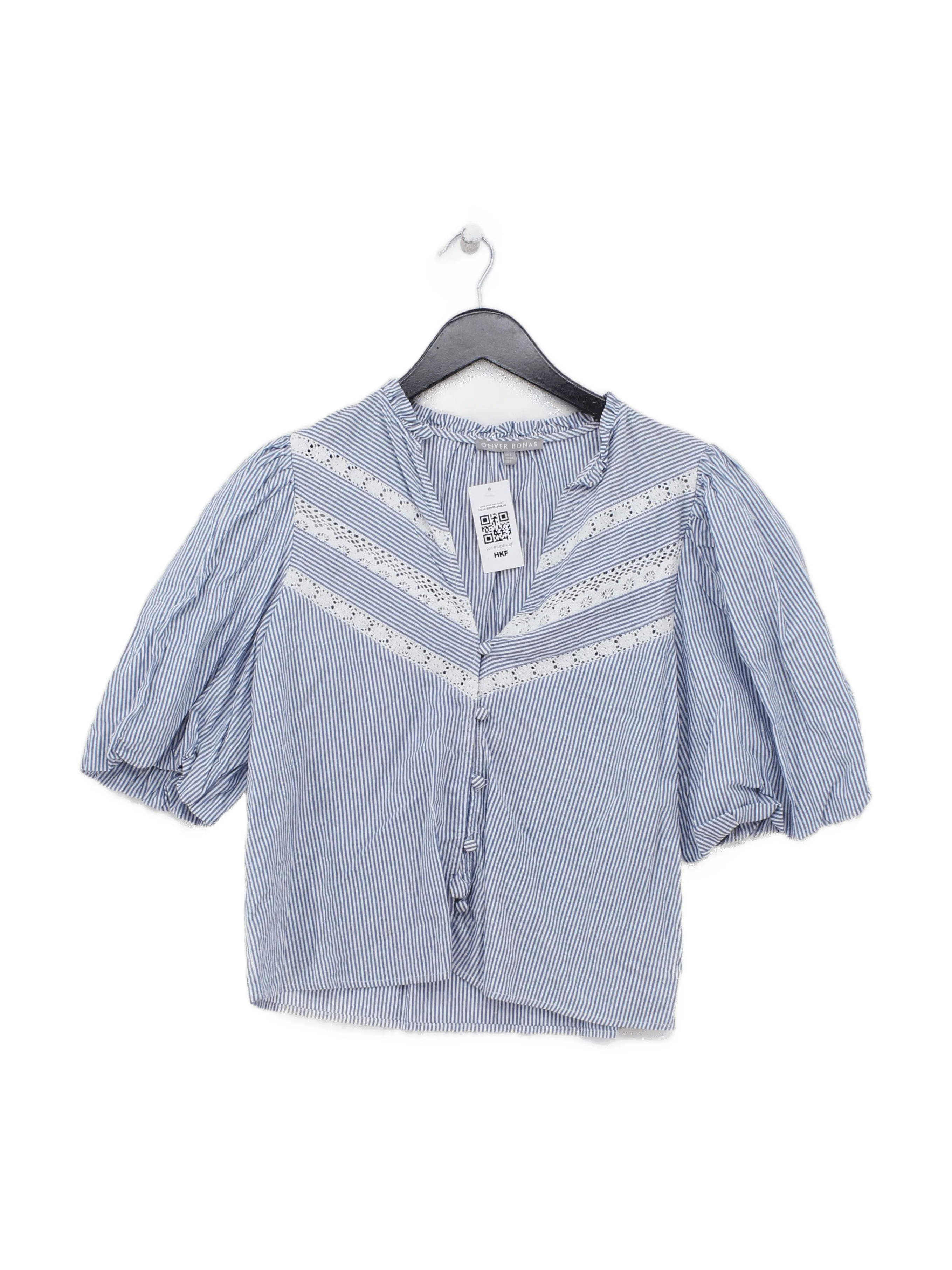 Oliver Bonas Women's Blouse UK 6 Blue 100% Cotton Basic