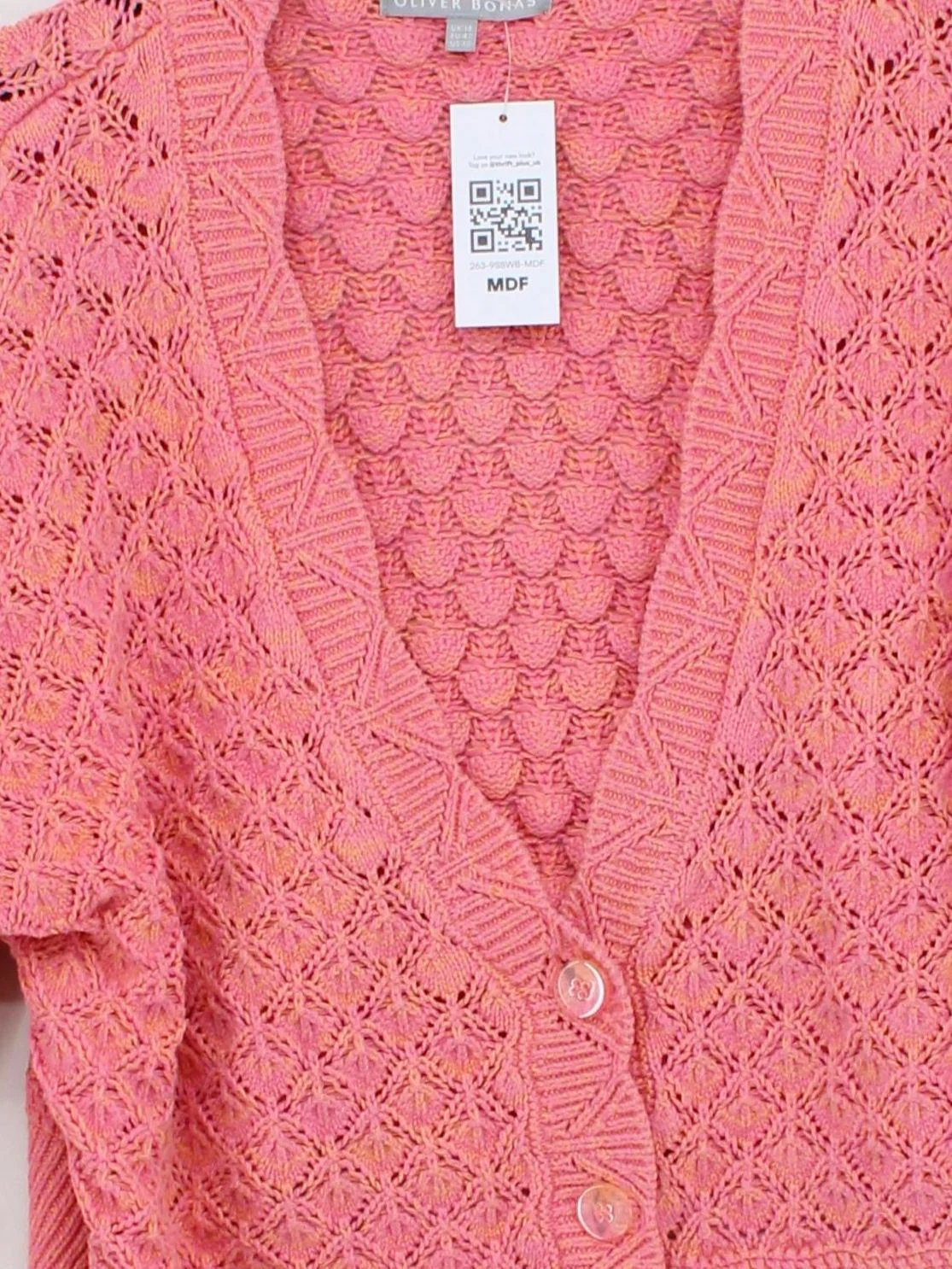 Oliver Bonas Women's Cardigan UK 14 Multi Cotton with Acrylic V-Neck Cardigan - Image 3