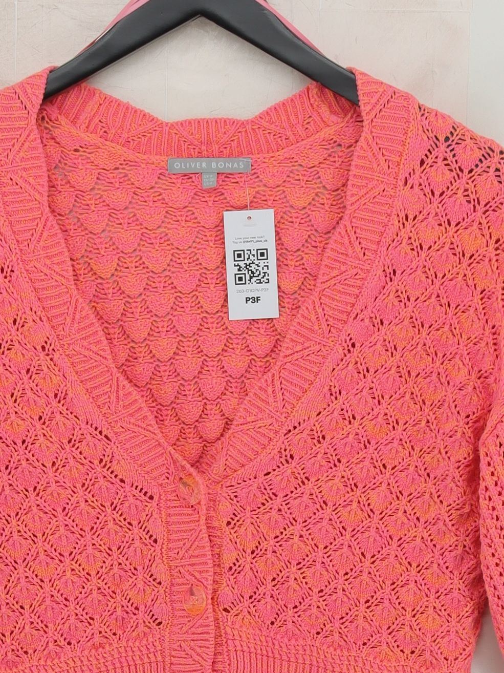 Oliver Bonas Women's Cardigan UK 8 Pink Cotton with Acrylic V-Neck Cardigan - Image 3