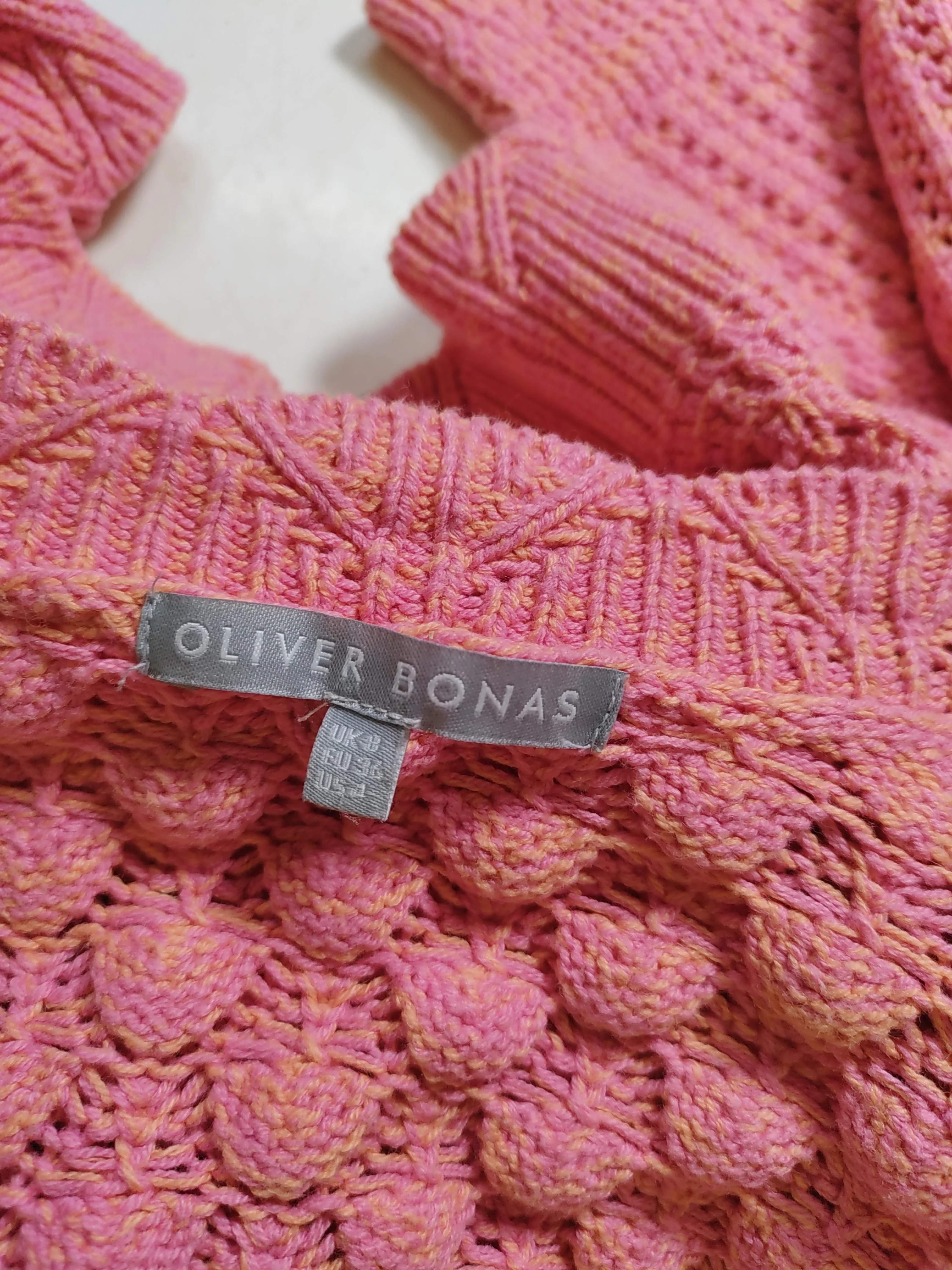 Oliver Bonas Women's Cardigan UK 8 Pink Cotton with Acrylic V-Neck Cardigan - Image 5