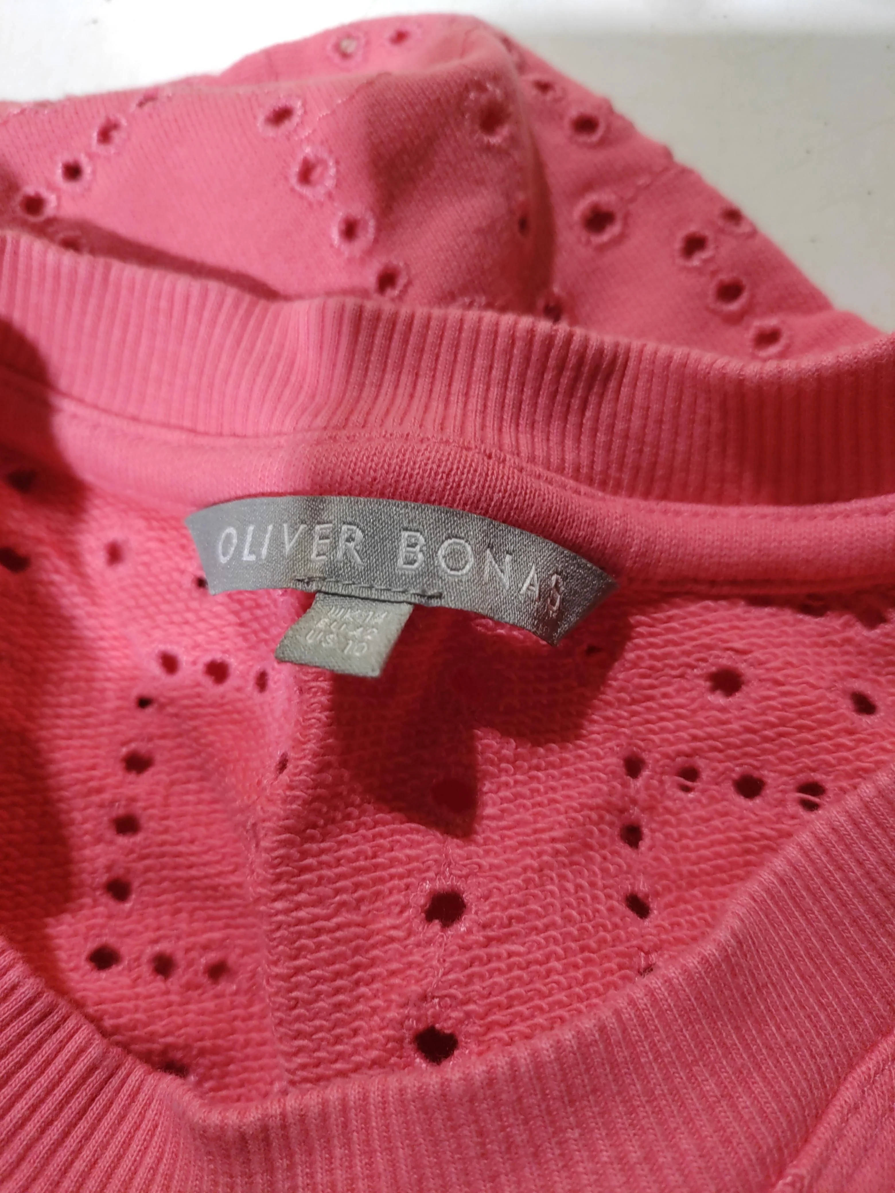 Oliver Bonas Women's Hoodie UK 14 Pink Cotton with Elastane Pullover - Image 5