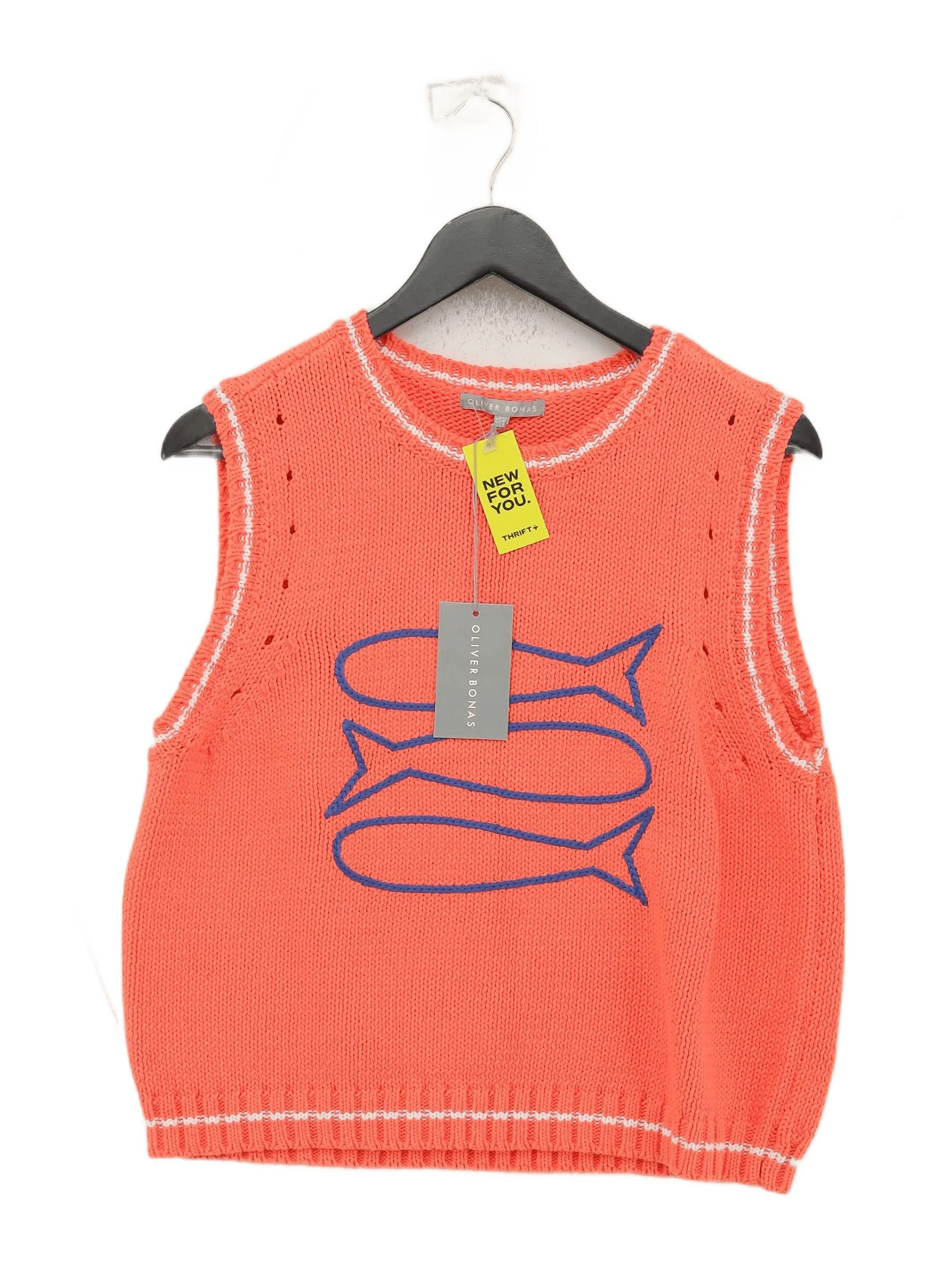 Oliver Bonas Women's Jumper UK 10 Orange Cotton with Polyester Vest