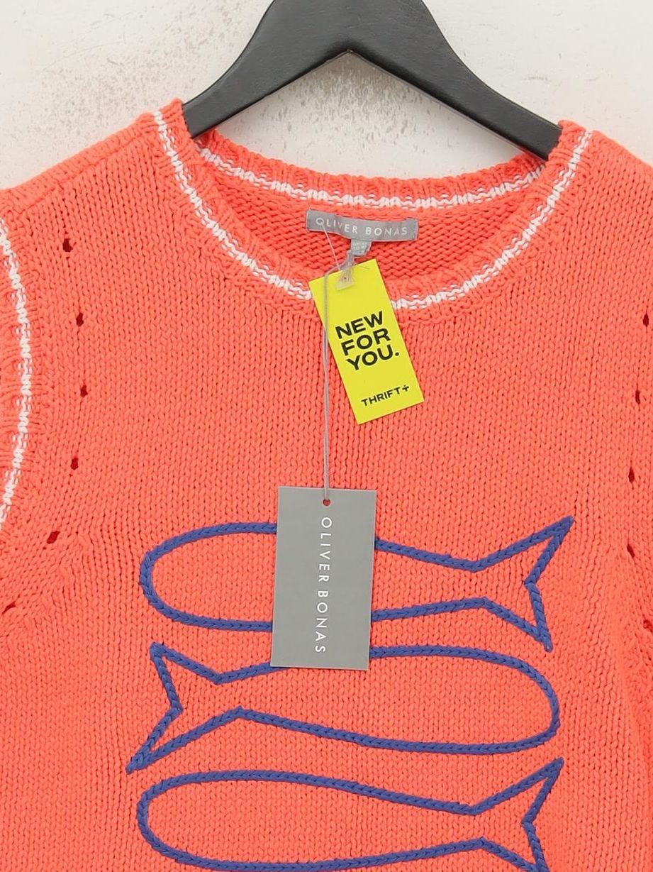 Oliver Bonas Women's Jumper UK 10 Orange Cotton with Polyester Vest - Image 3