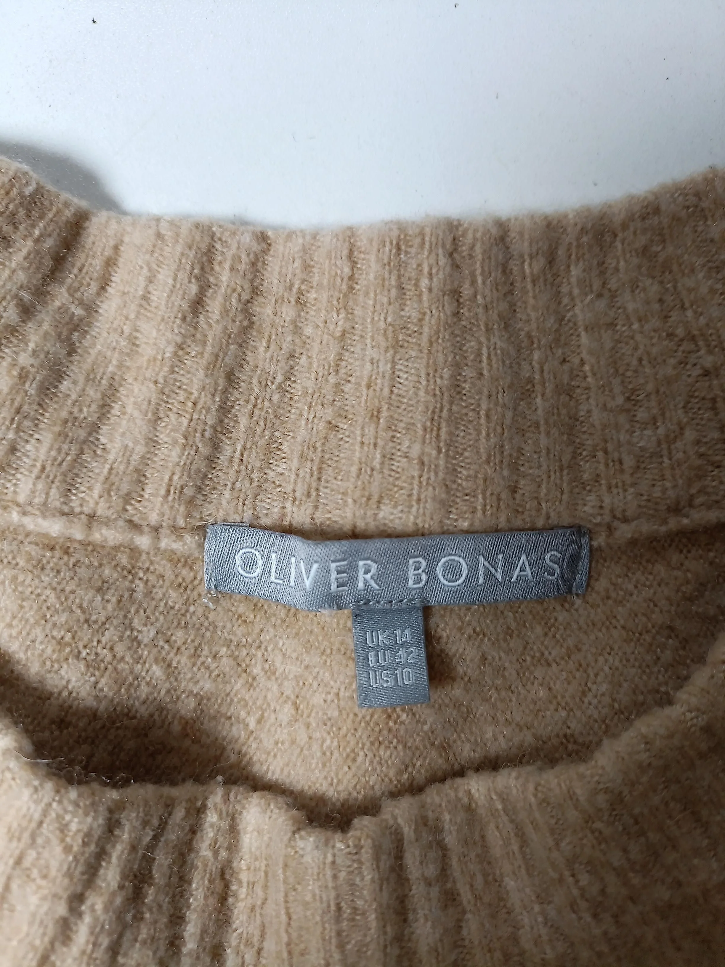 Oliver Bonas Women's Jumper UK 14 Tan Striped 100% Other High Neck Pullover - Image 5