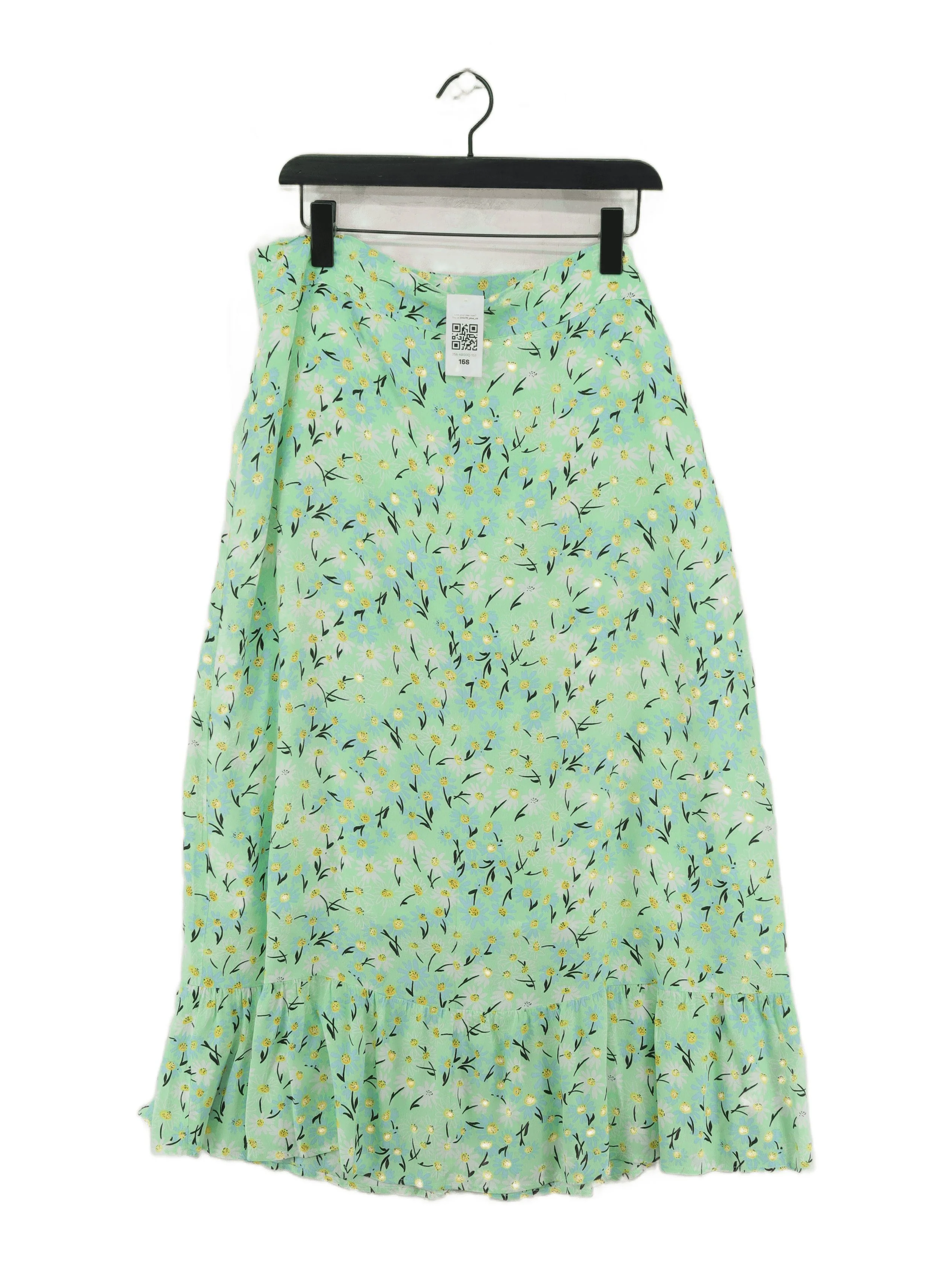Oliver Bonas Women's Midi Skirt UK 16 Green Viscose with Cotton A-Line