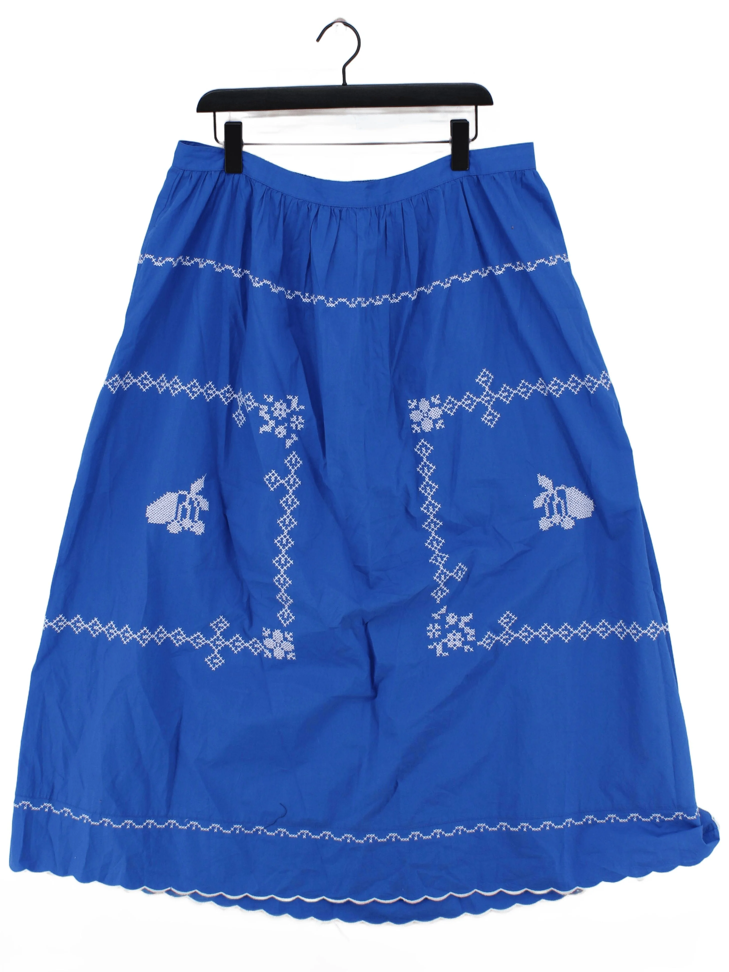 Oliver Bonas Women's Midi Skirt XL Blue Floral 100% Cotton Midi A-Line