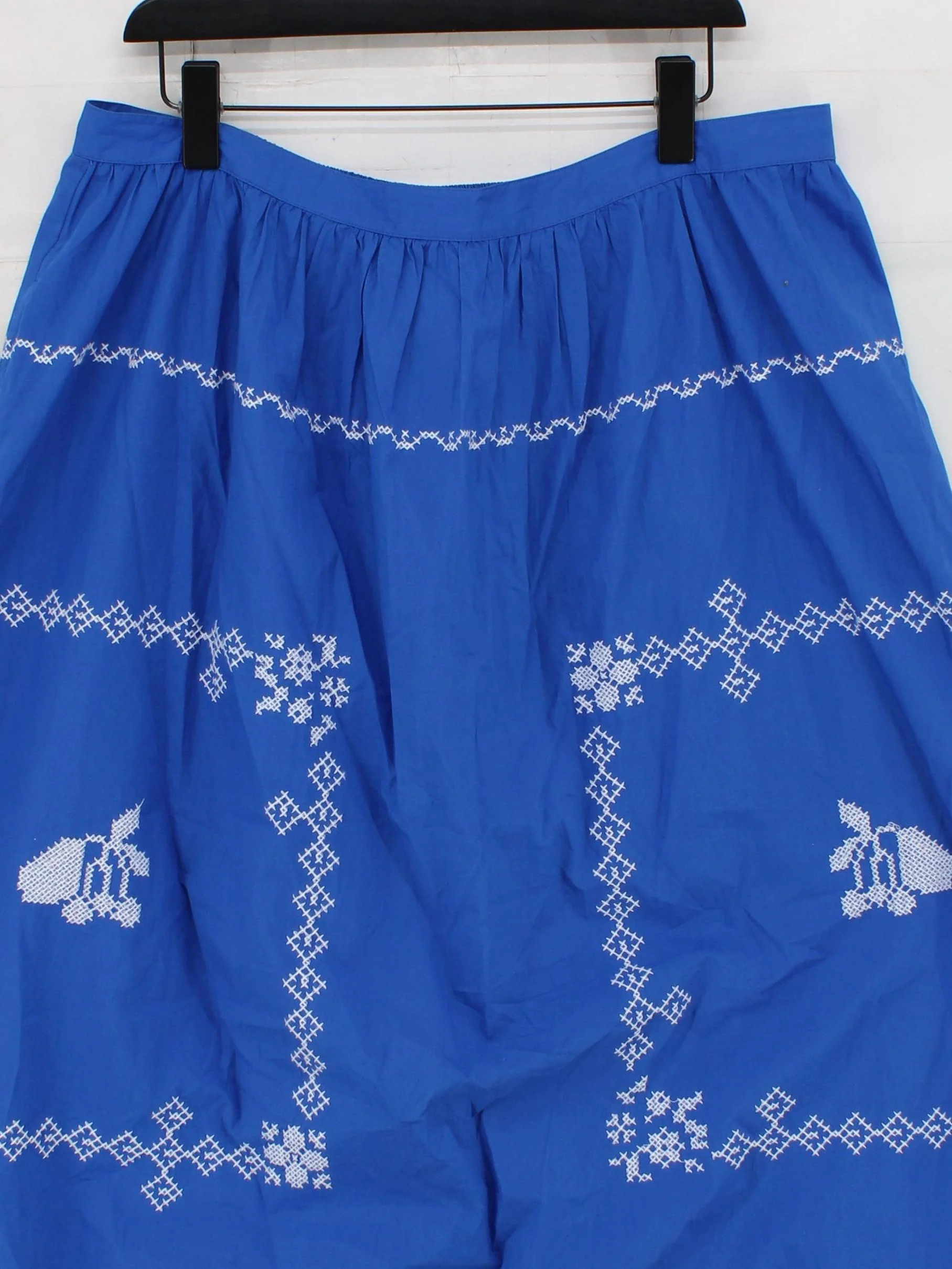 Oliver Bonas Women's Midi Skirt XL Blue Floral 100% Cotton Midi A-Line - Image 3
