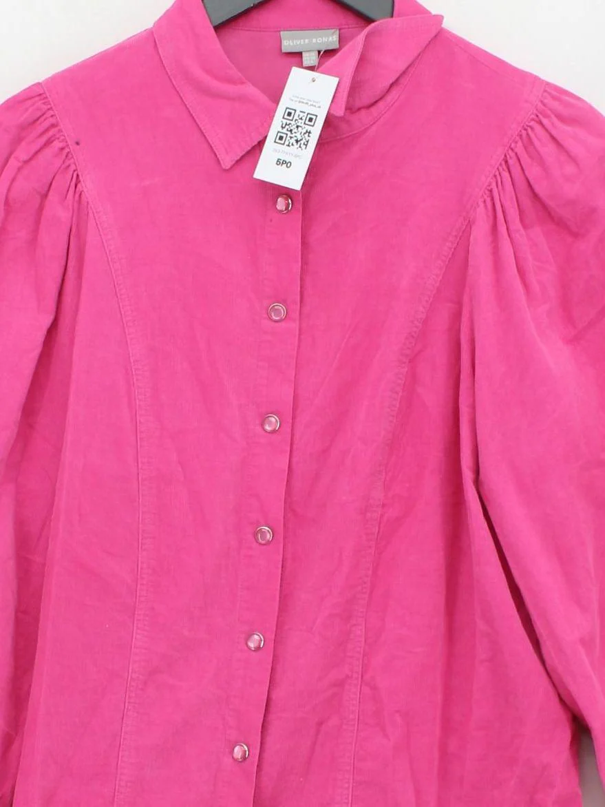 Oliver Bonas Women's Shirt UK 10 Pink 100% Cotton Long Sleeve Collared Basic - Image 3