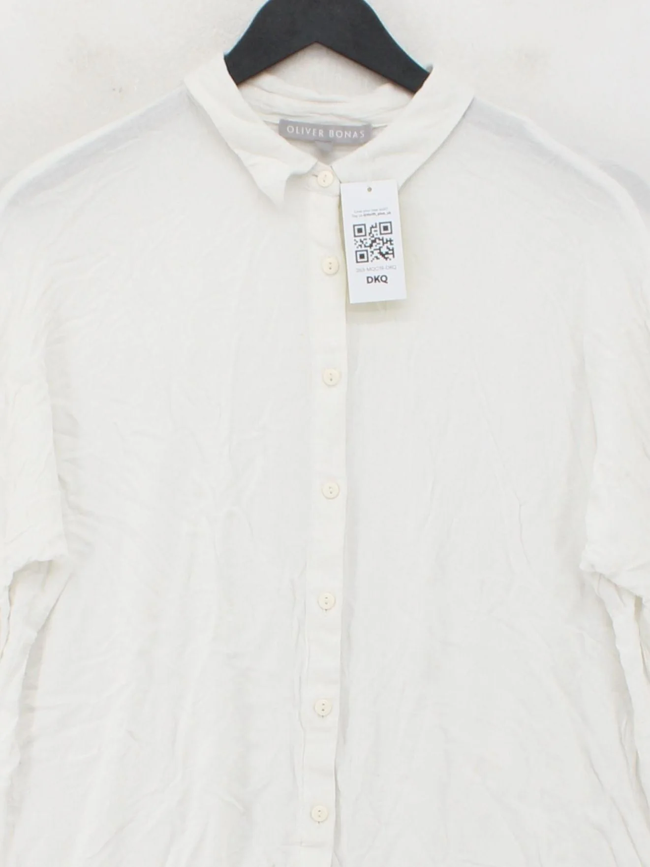 Oliver Bonas Women's Shirt UK 12 White 100% Viscose 3/4 Sleeve Collared Basic - Image 3