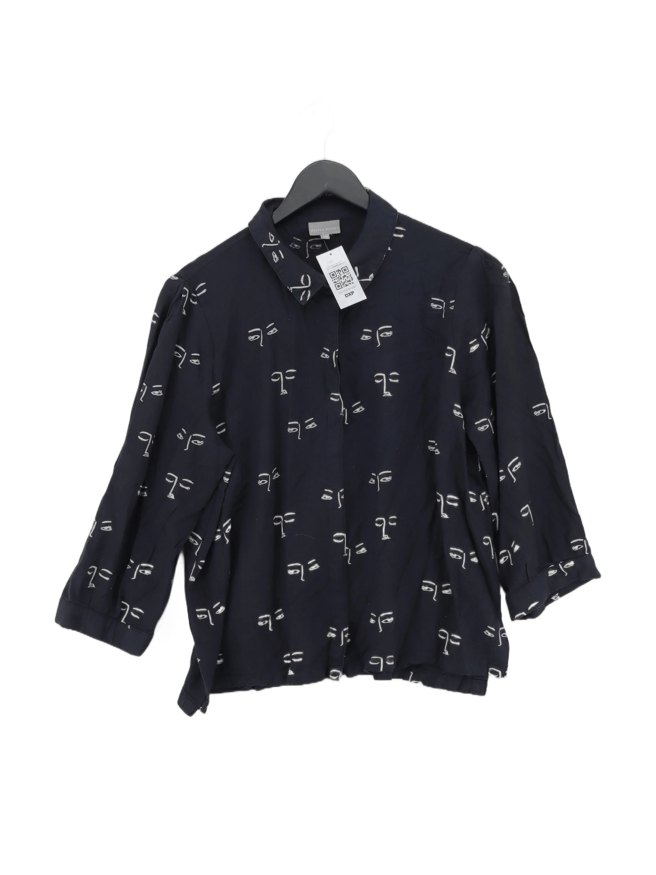 Oliver Bonas Women's Shirt UK 14 Blue 100% Viscose 3/4 Sleeve Collared Basic