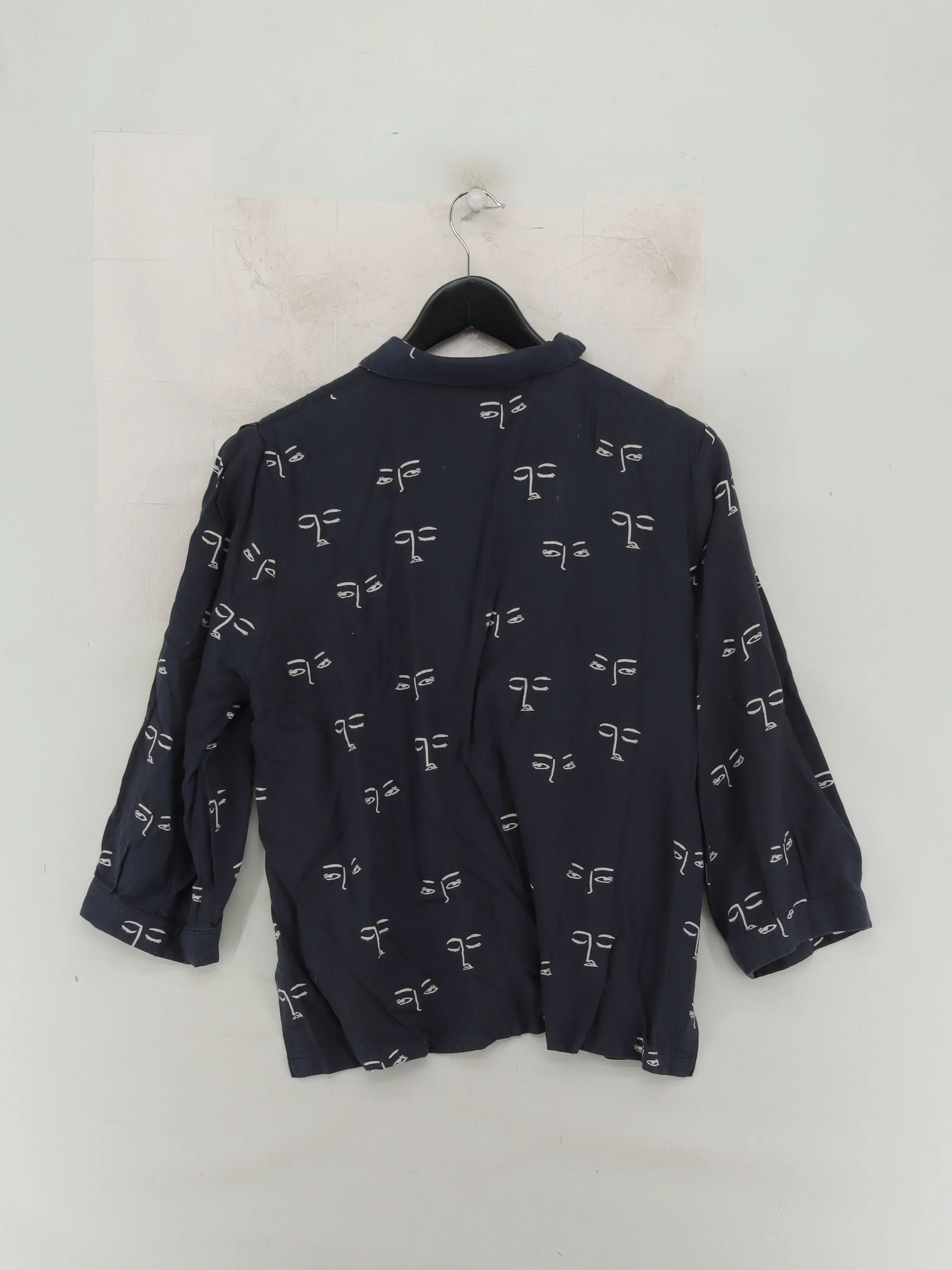 Oliver Bonas Women's Shirt UK 14 Blue 100% Viscose 3/4 Sleeve Collared Basic - Image 2