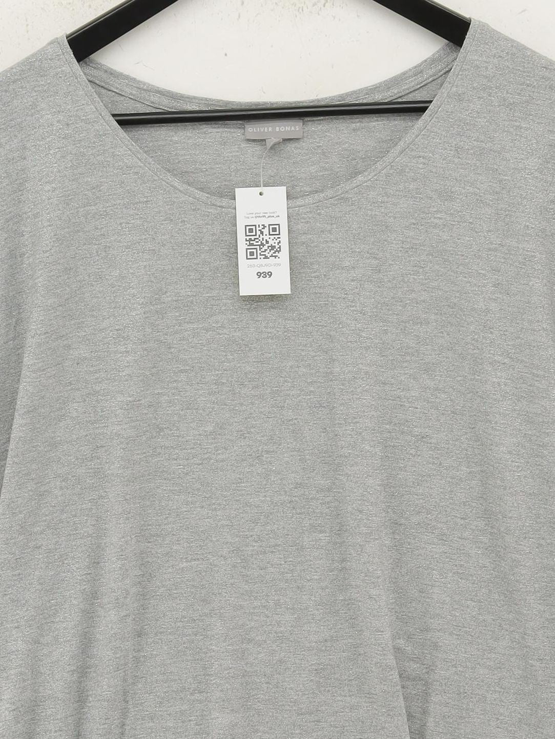 Oliver Bonas Women's T-Shirt UK 12 Grey Viscose with Elastane Basic - Image 3