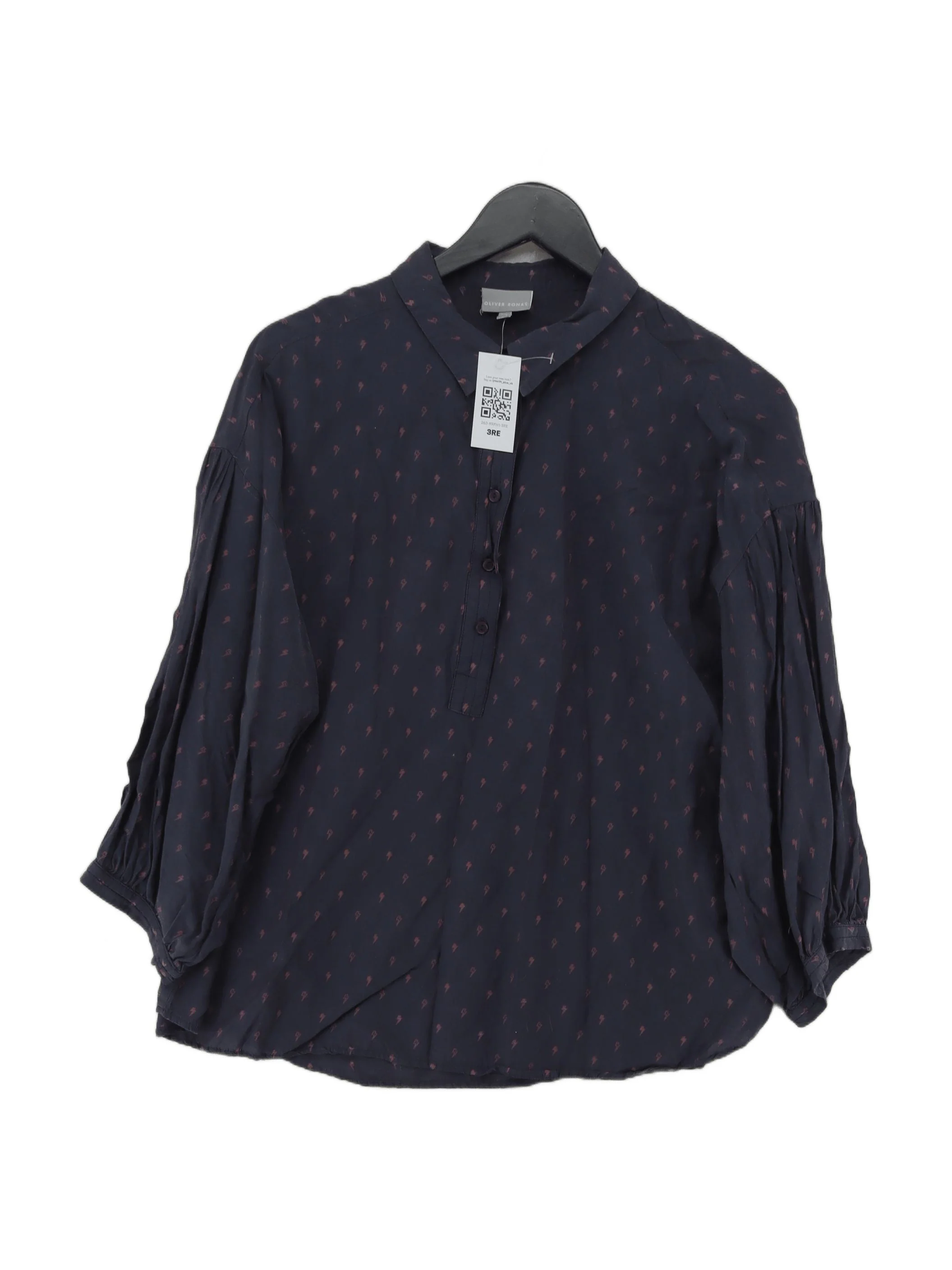 Oliver Bonas Women's Top L Blue 100% Other Long Sleeve Collared Basic