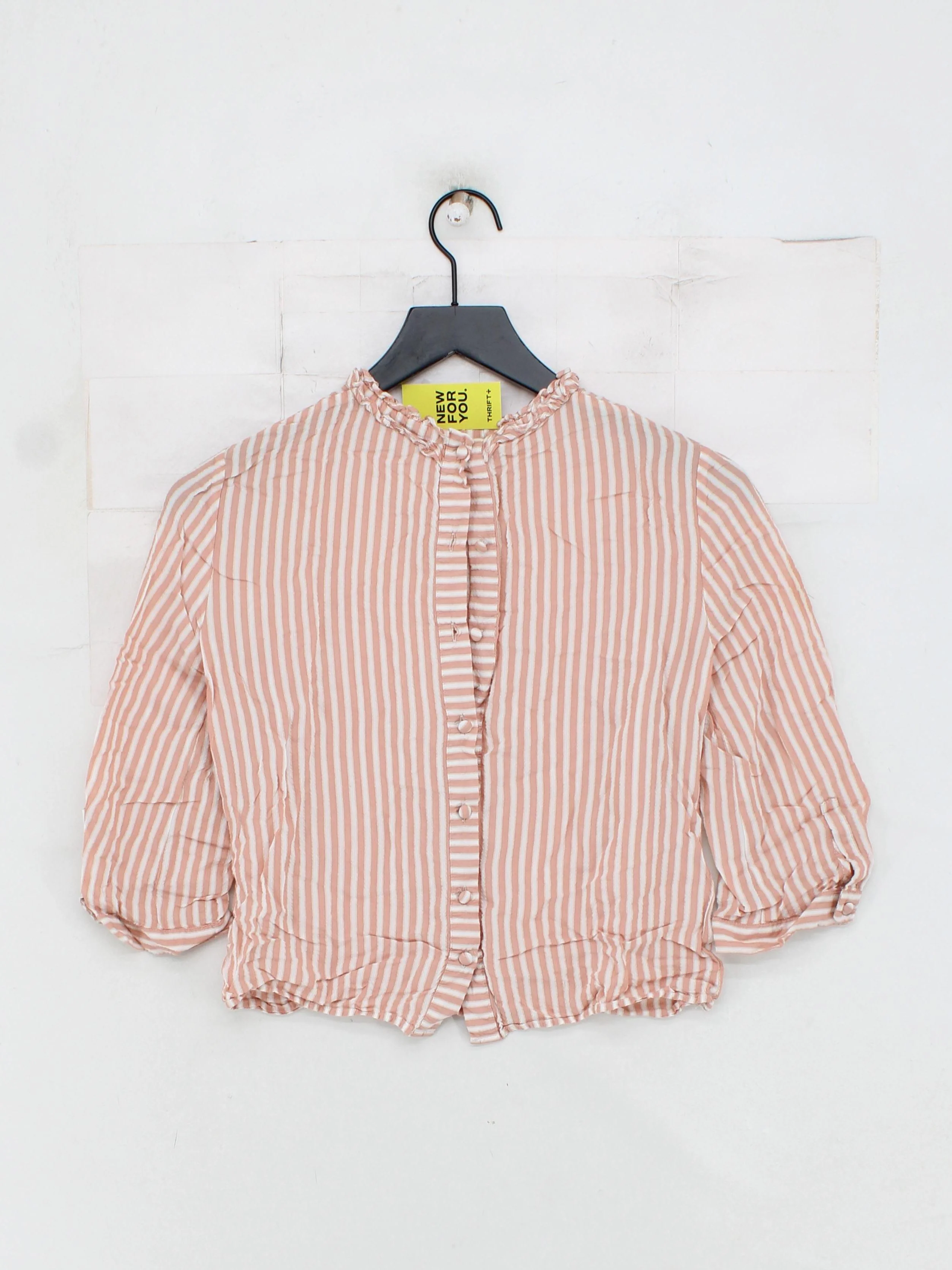 Oliver Bonas Women's Top S Pink Striped 100% Viscose 3/4 Sleeve High Neck Basic - Image 2