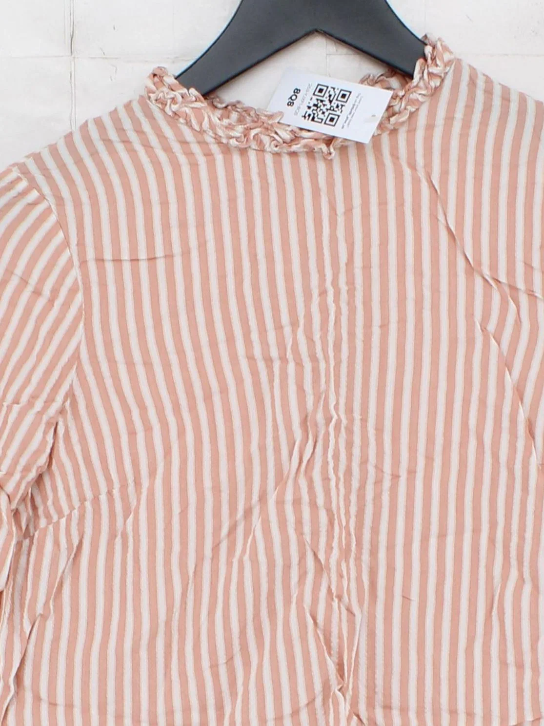 Oliver Bonas Women's Top S Pink Striped 100% Viscose 3/4 Sleeve High Neck Basic - Image 3