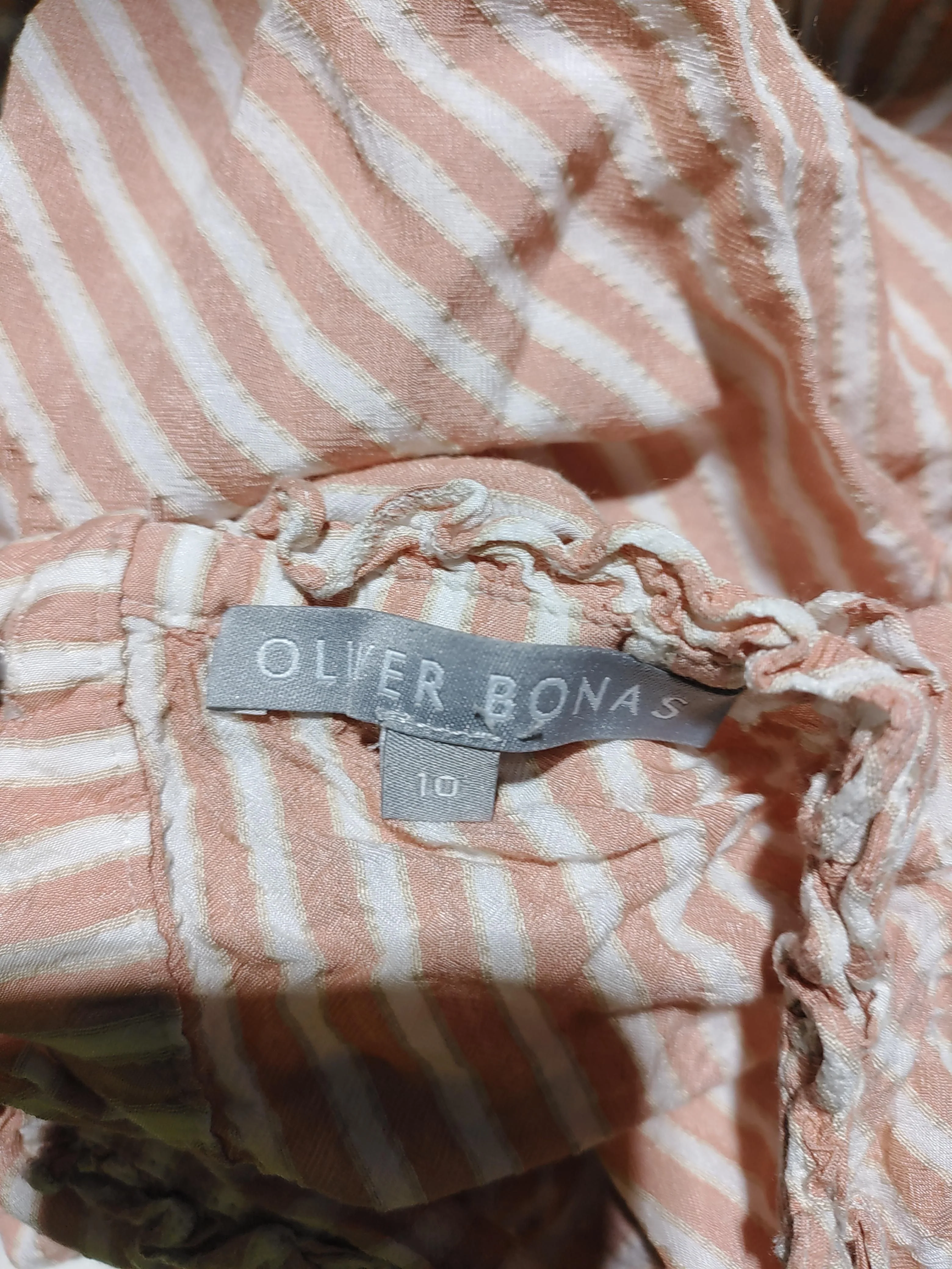Oliver Bonas Women's Top S Pink Striped 100% Viscose 3/4 Sleeve High Neck Basic - Image 5
