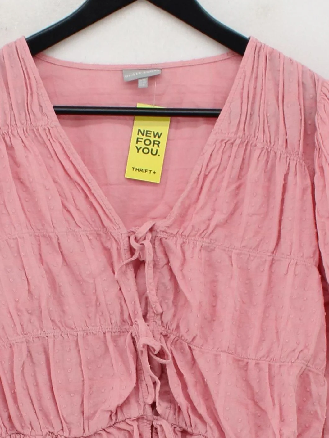 Oliver Bonas Women's Top UK 12 Pink 100% Cotton Short Sleeve V-Neck Basic - Image 3