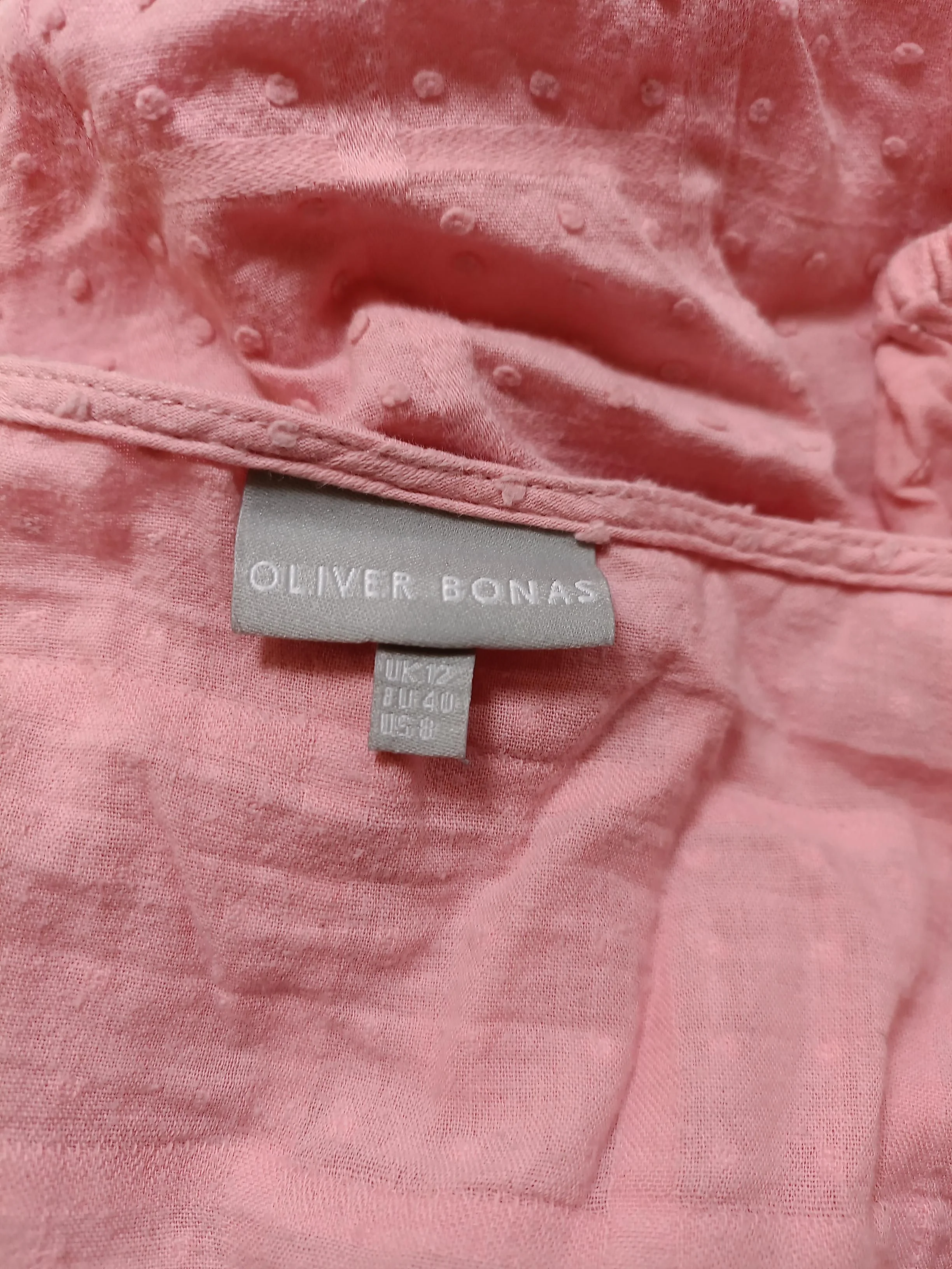 Oliver Bonas Women's Top UK 12 Pink 100% Cotton Short Sleeve V-Neck Basic - Image 5
