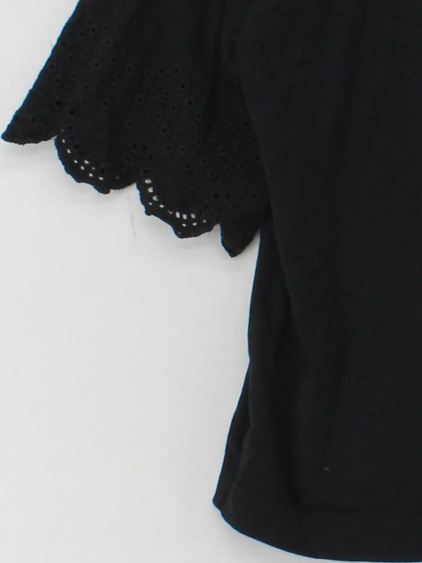 Oliver Bonas Women's Top UK 16 Black 100% Cotton 3/4 Sleeve Round Neck Basic - Image 4